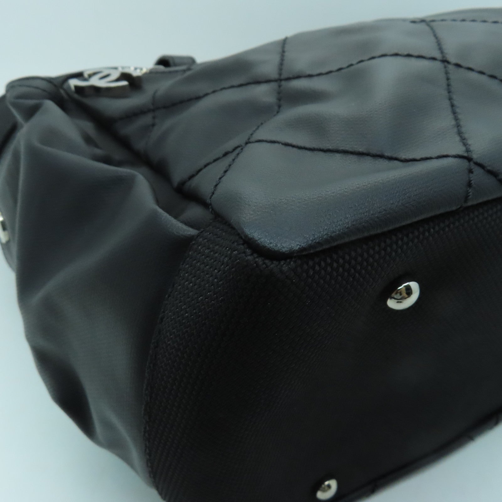 CHANEL 菱格皮革Tote Bag銀扣手挽袋黑色
