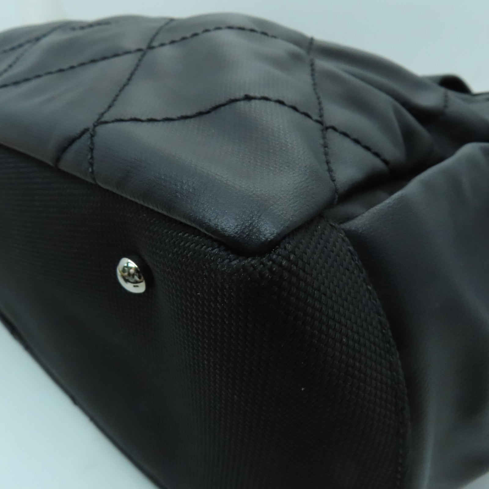 CHANEL 菱格皮革Tote Bag銀扣手挽袋黑色