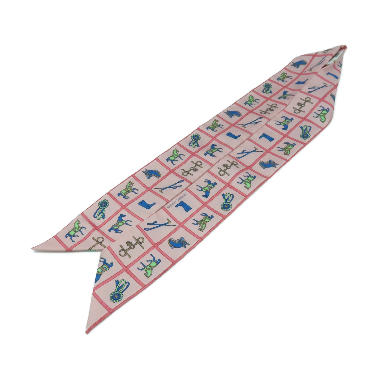 HERMES 絲質Twilly絲巾彩色/粉紅色/藍色