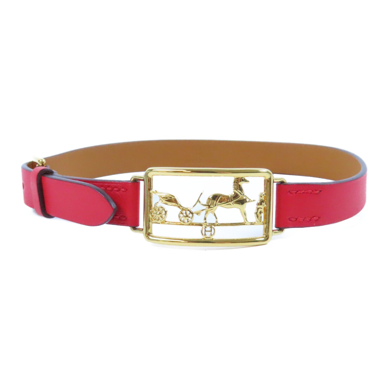 HERMES Swift皮革Choker金扣項圈紅色