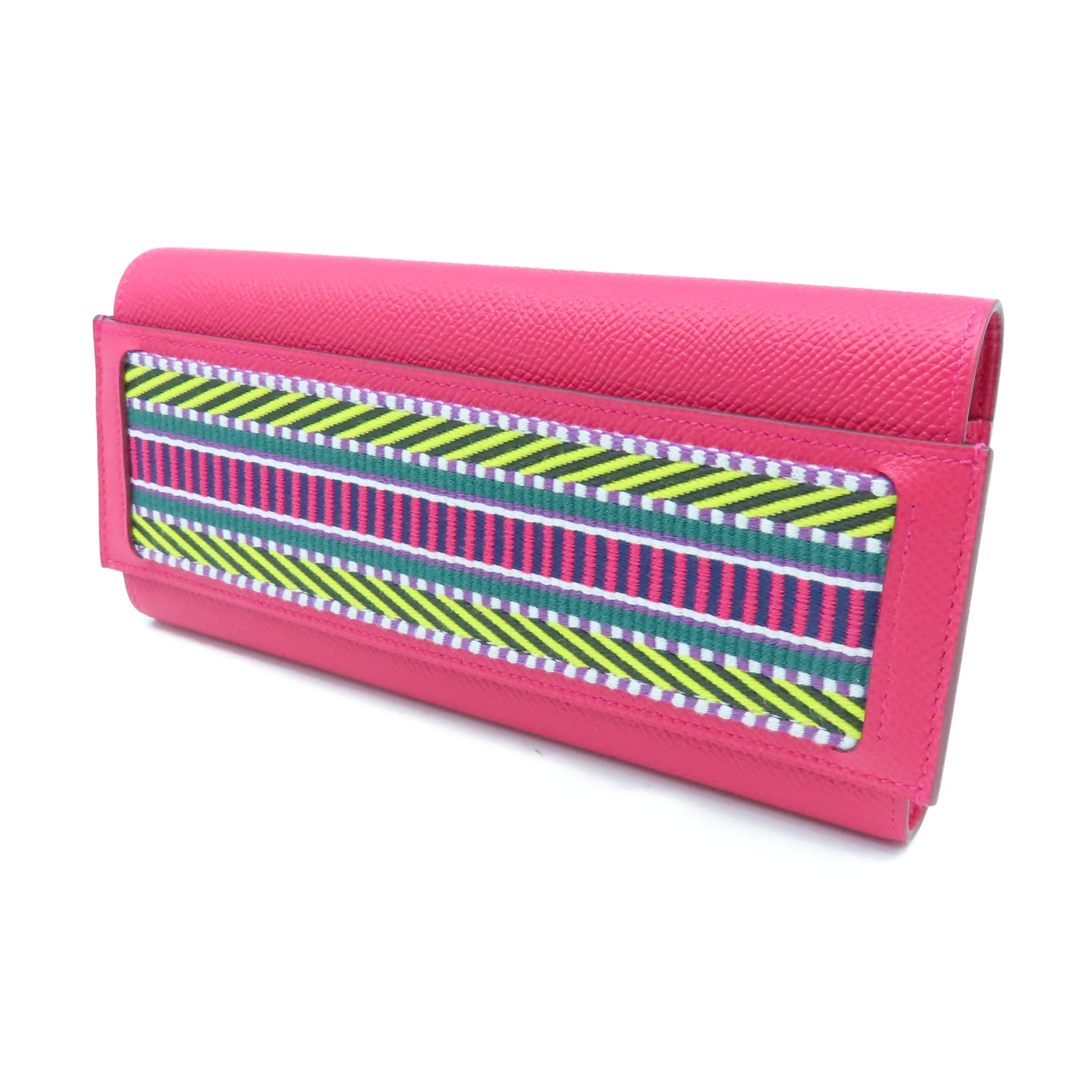 HERMES Epsom Leather Passant Long Wallet Silver Buckle Long Wallet Extreme Pink