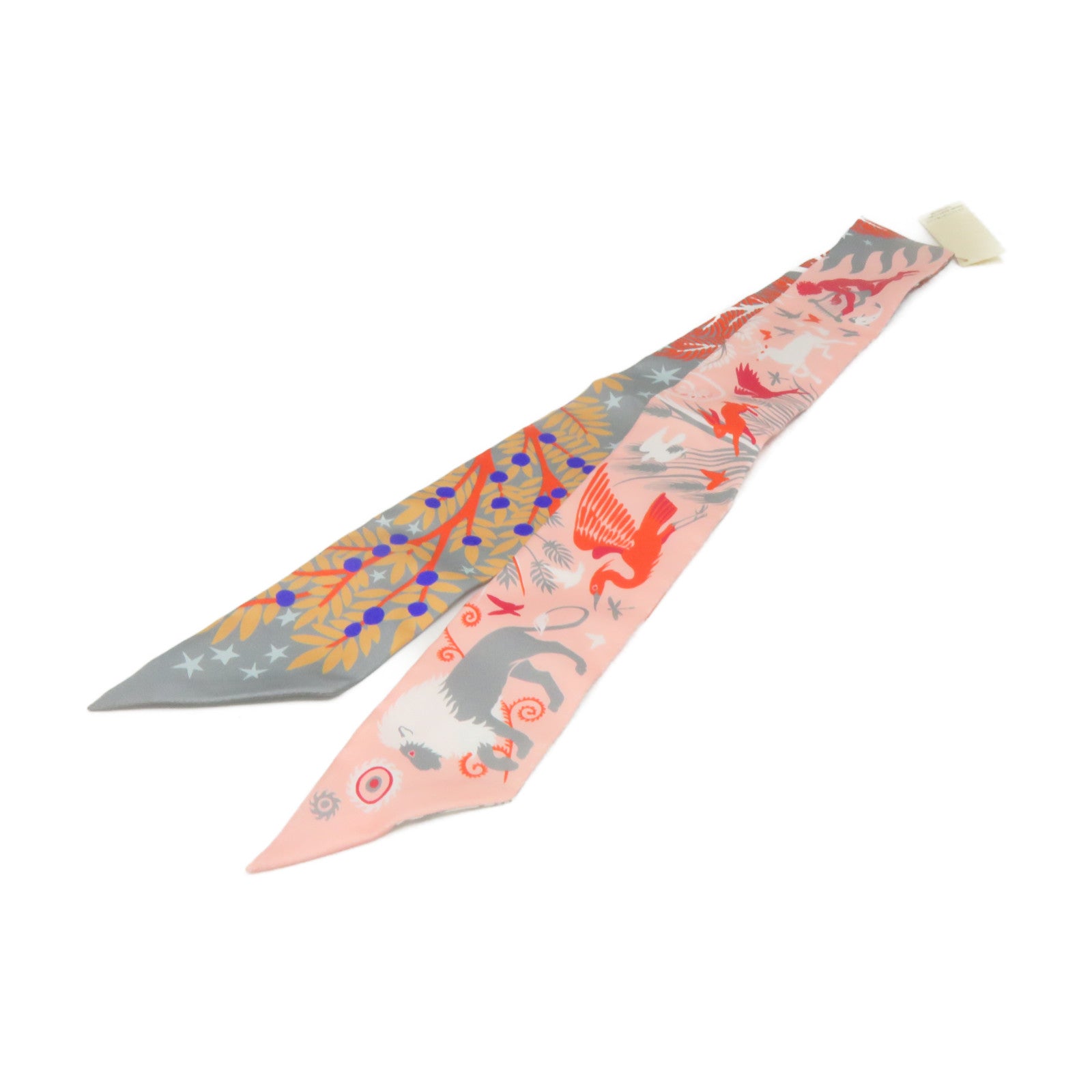 HERMES 丝质Twilly Scarf丝巾灰色/粉红色/彩色