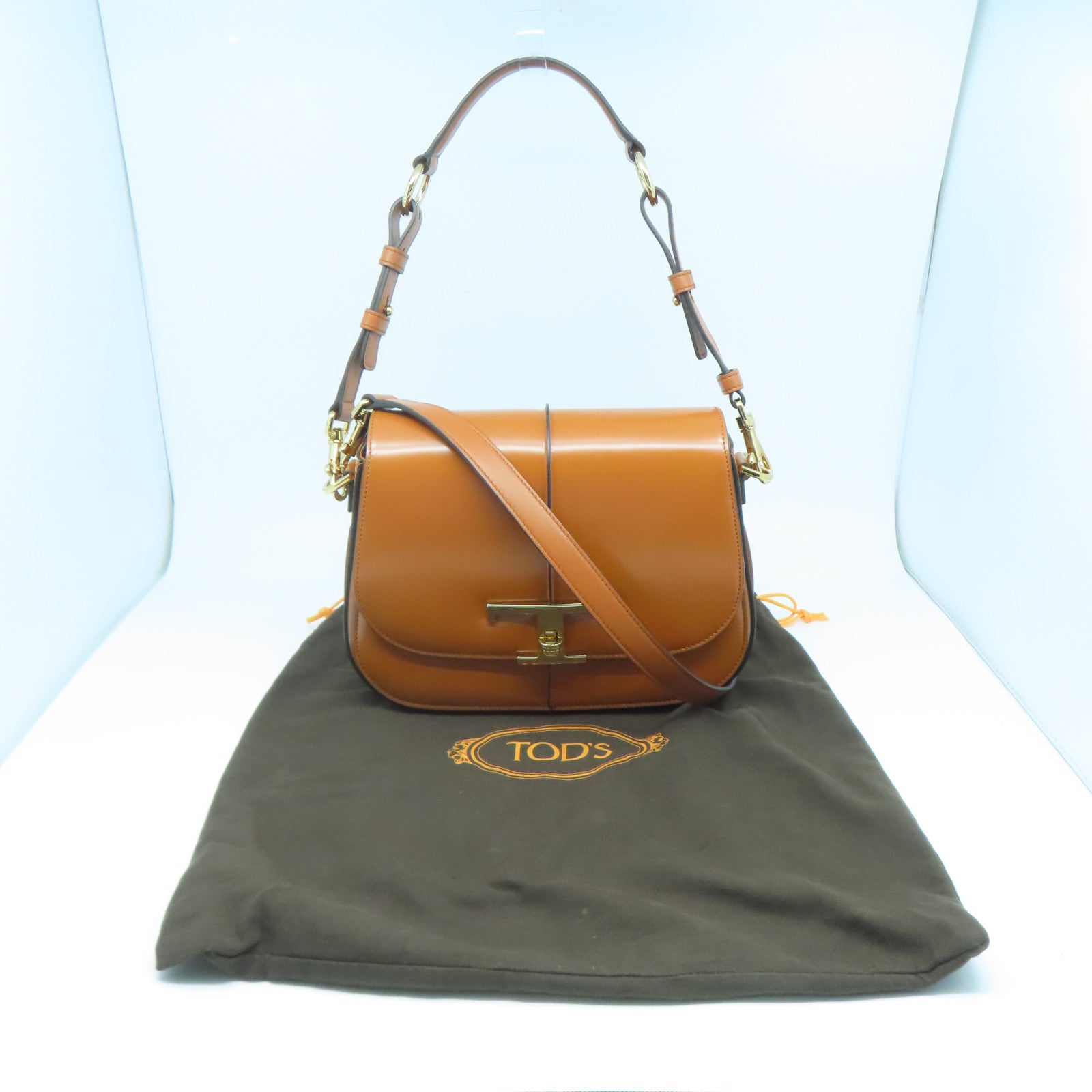 TOD’S 牛皮皮革Shoulder Bag金扣手挽肩背兩用袋棕色
