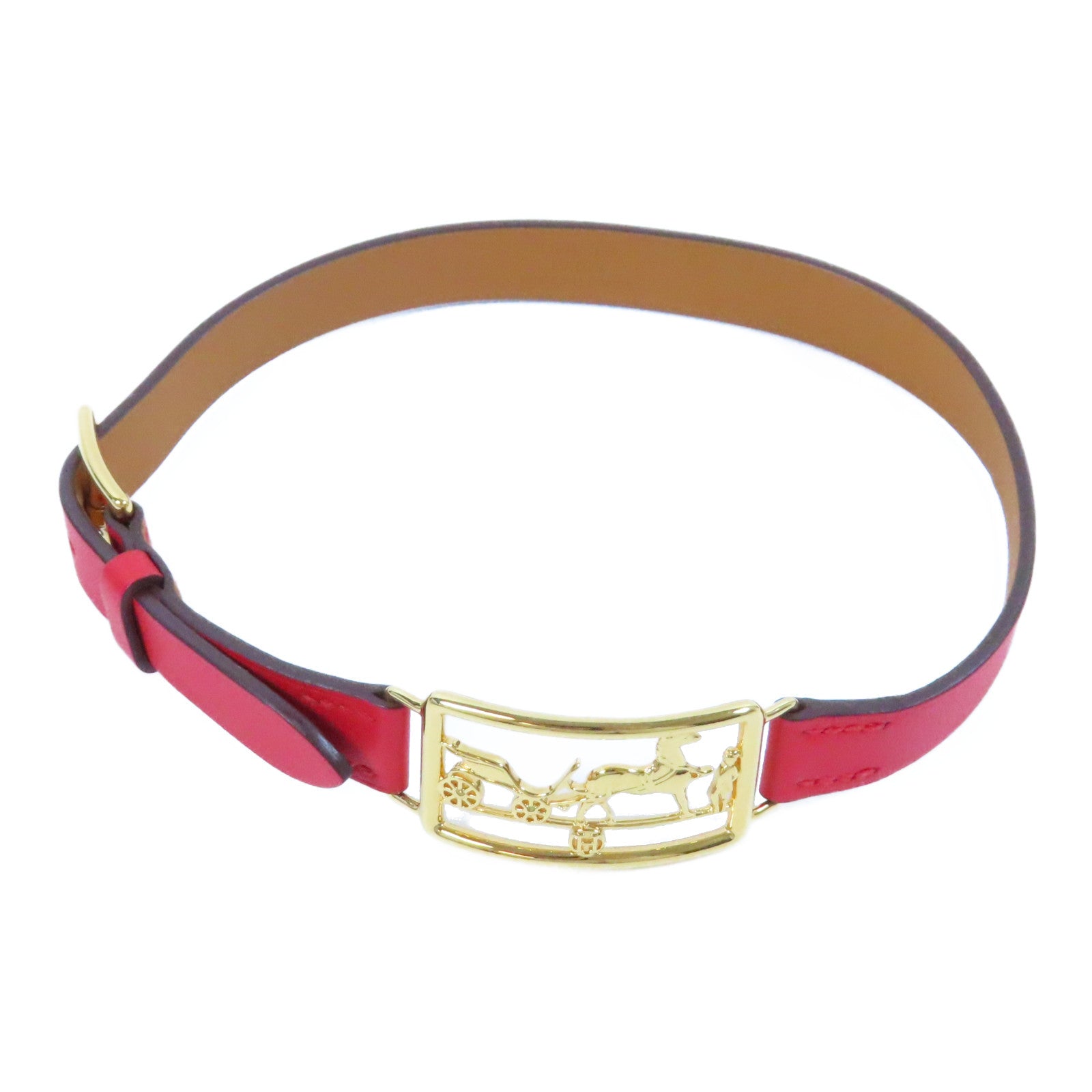 HERMES Swift皮革Choker金扣項圈紅色