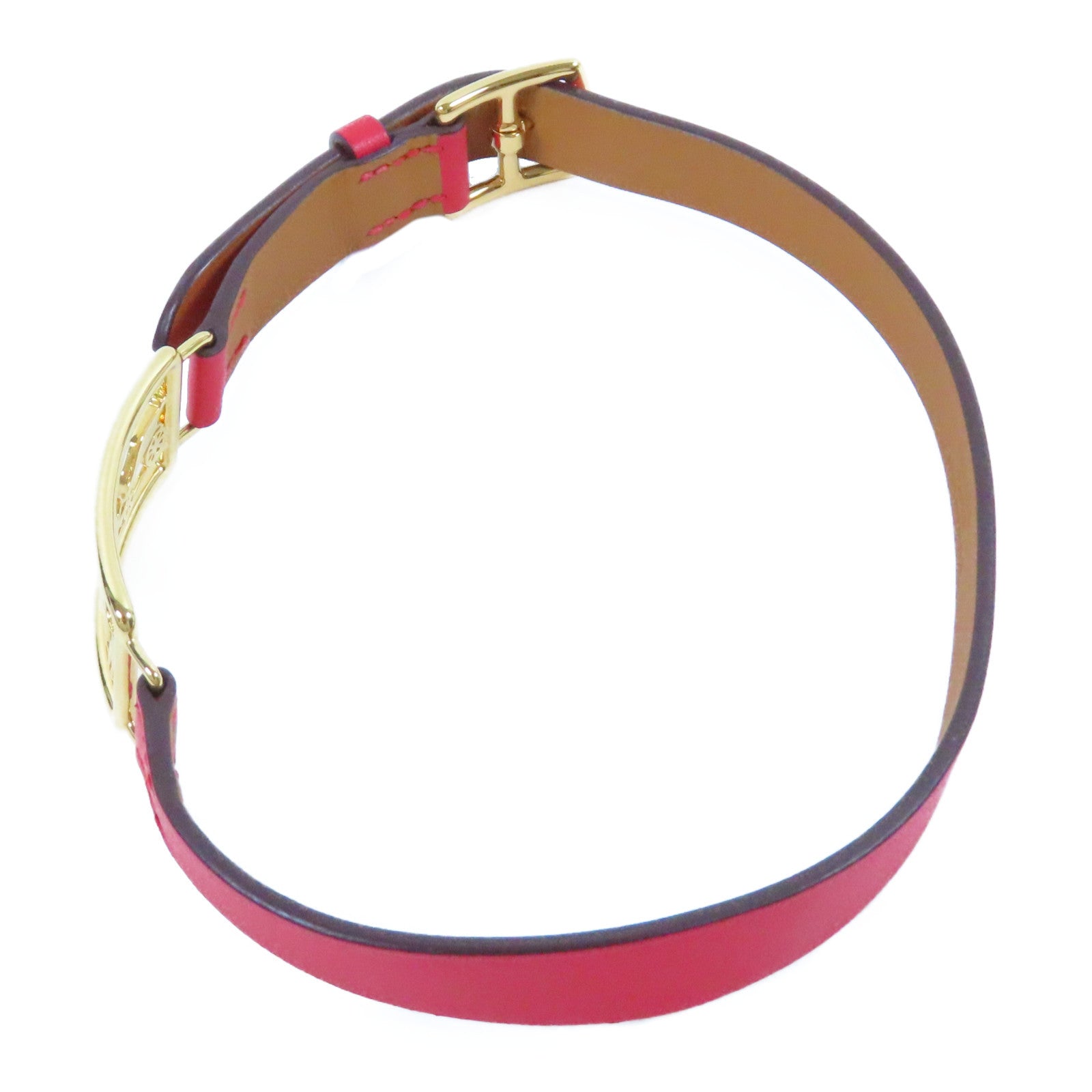 HERMES Swift皮革Choker金扣項圈紅色