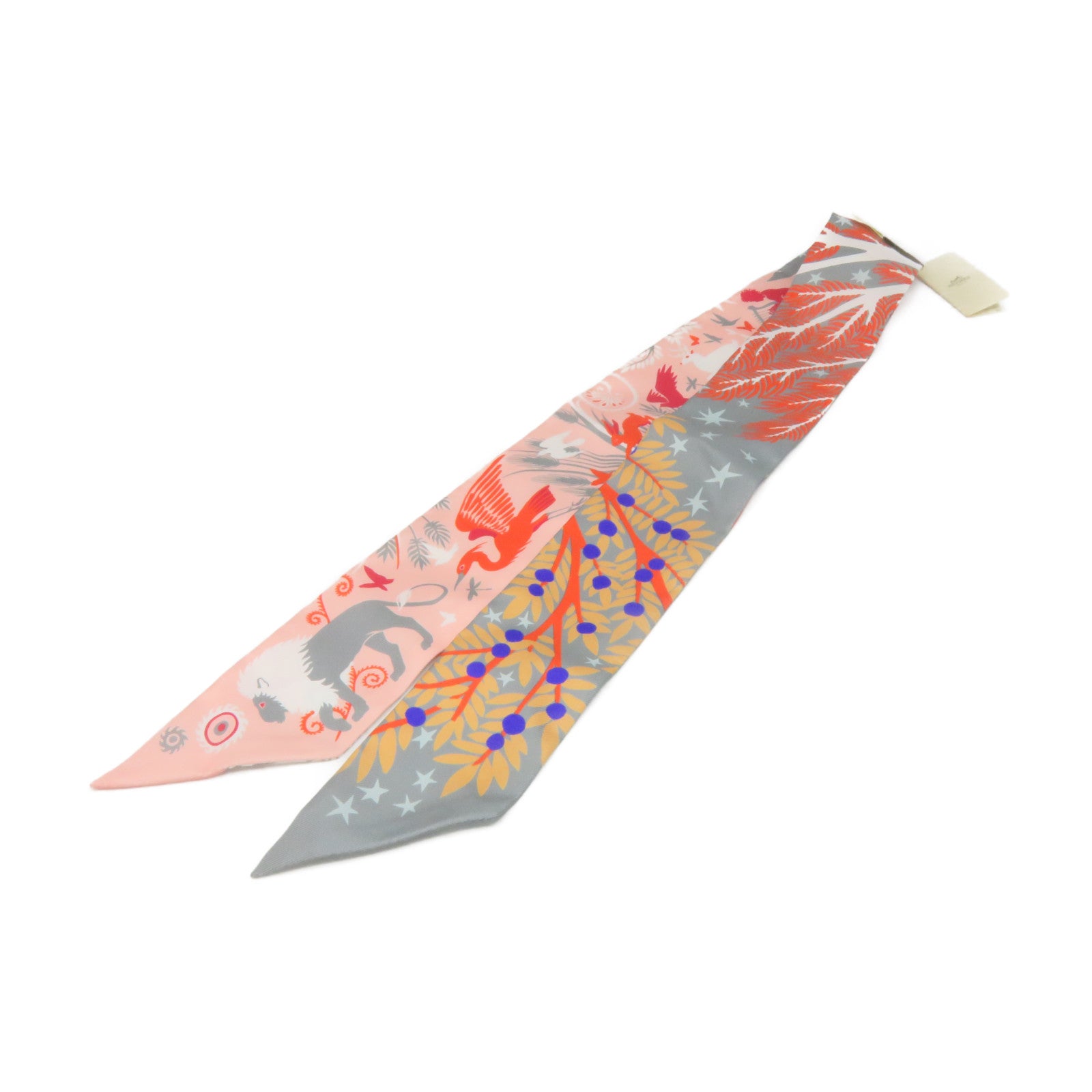 HERMES 丝质Twilly Scarf丝巾灰色/粉红色/彩色