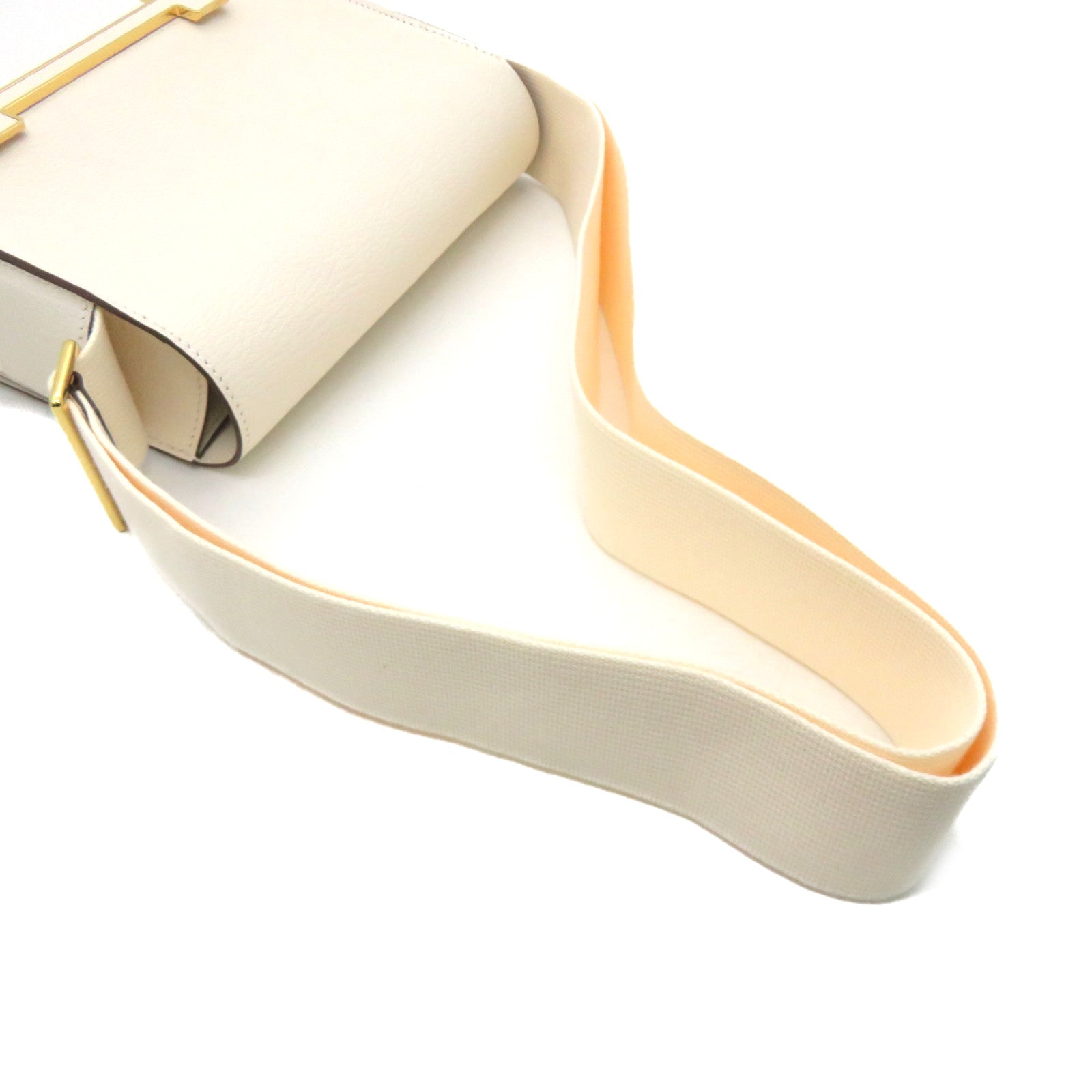 HERMES 【激減優惠】Chevre皮革Geta Shoulder Bag金扣肩背袋Nata米白色