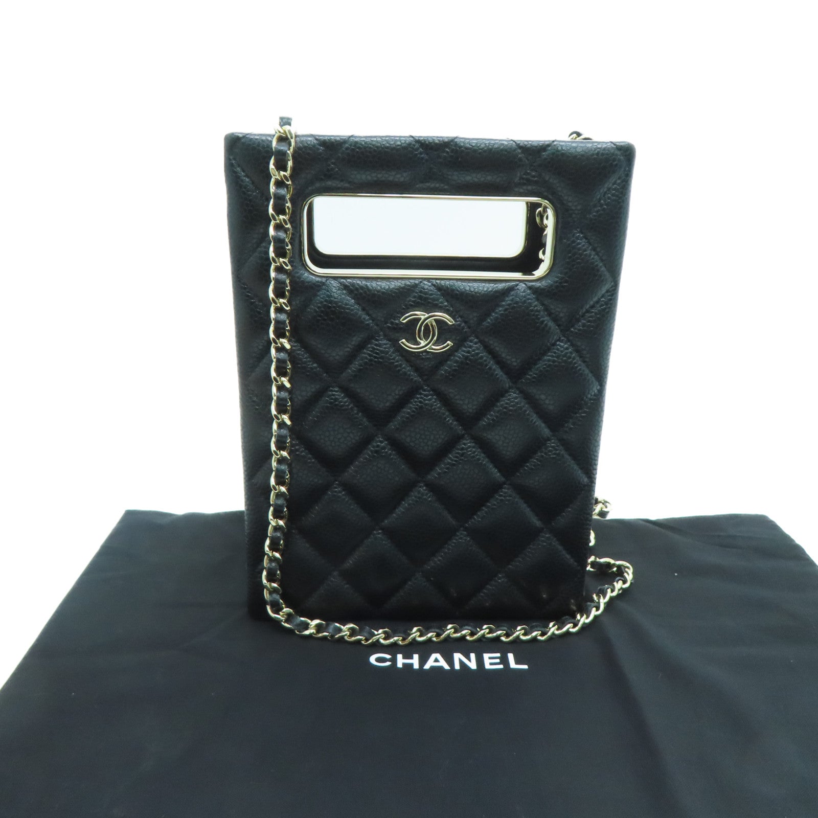 CHANEL Rhombus Caviar Leather Chain Shoulder Bag Chain Gold Buckle Shoulder Bag Black
