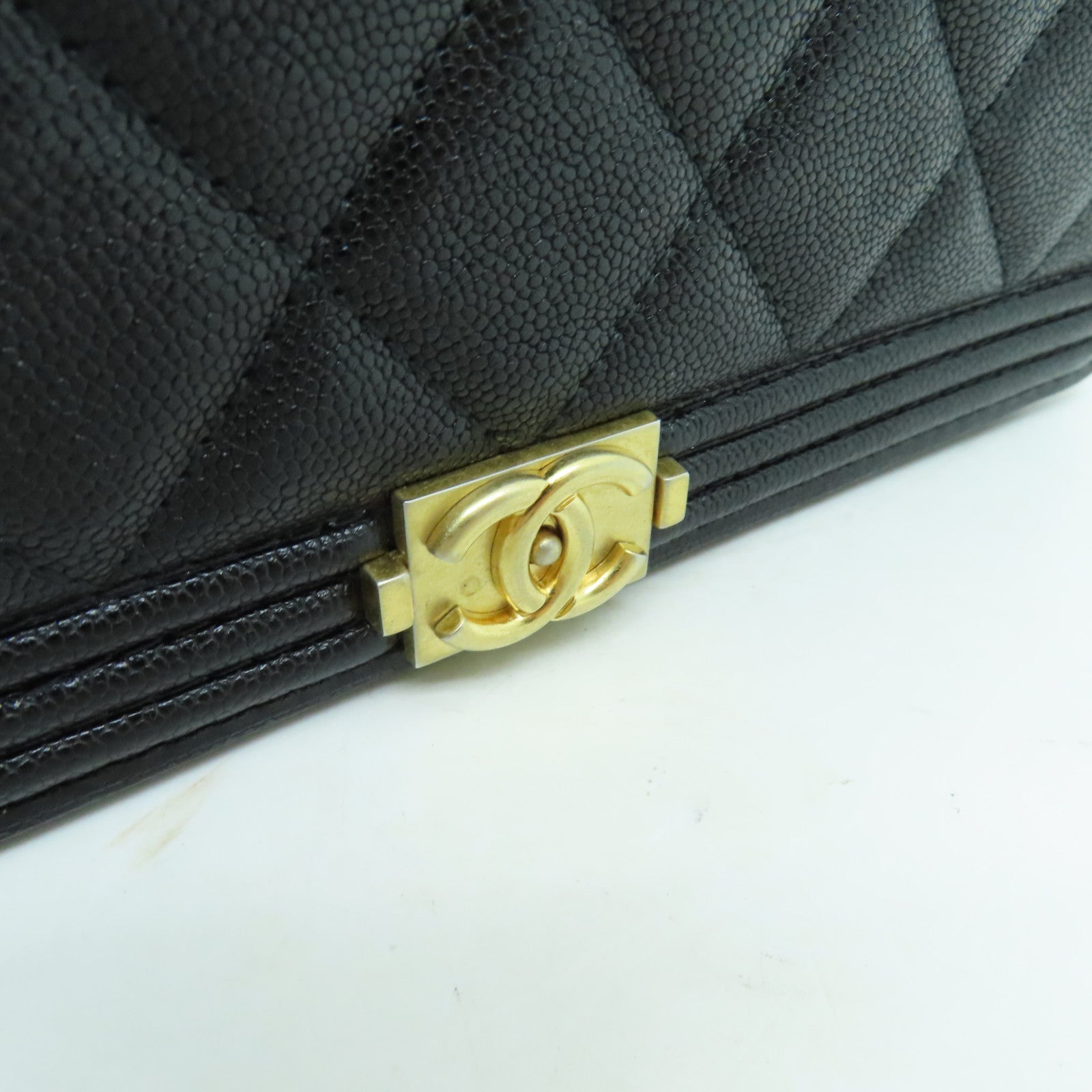 CHANEL 菱格Caviar皮革Boy Wallet On Chain金扣鏈帶肩背袋黑色