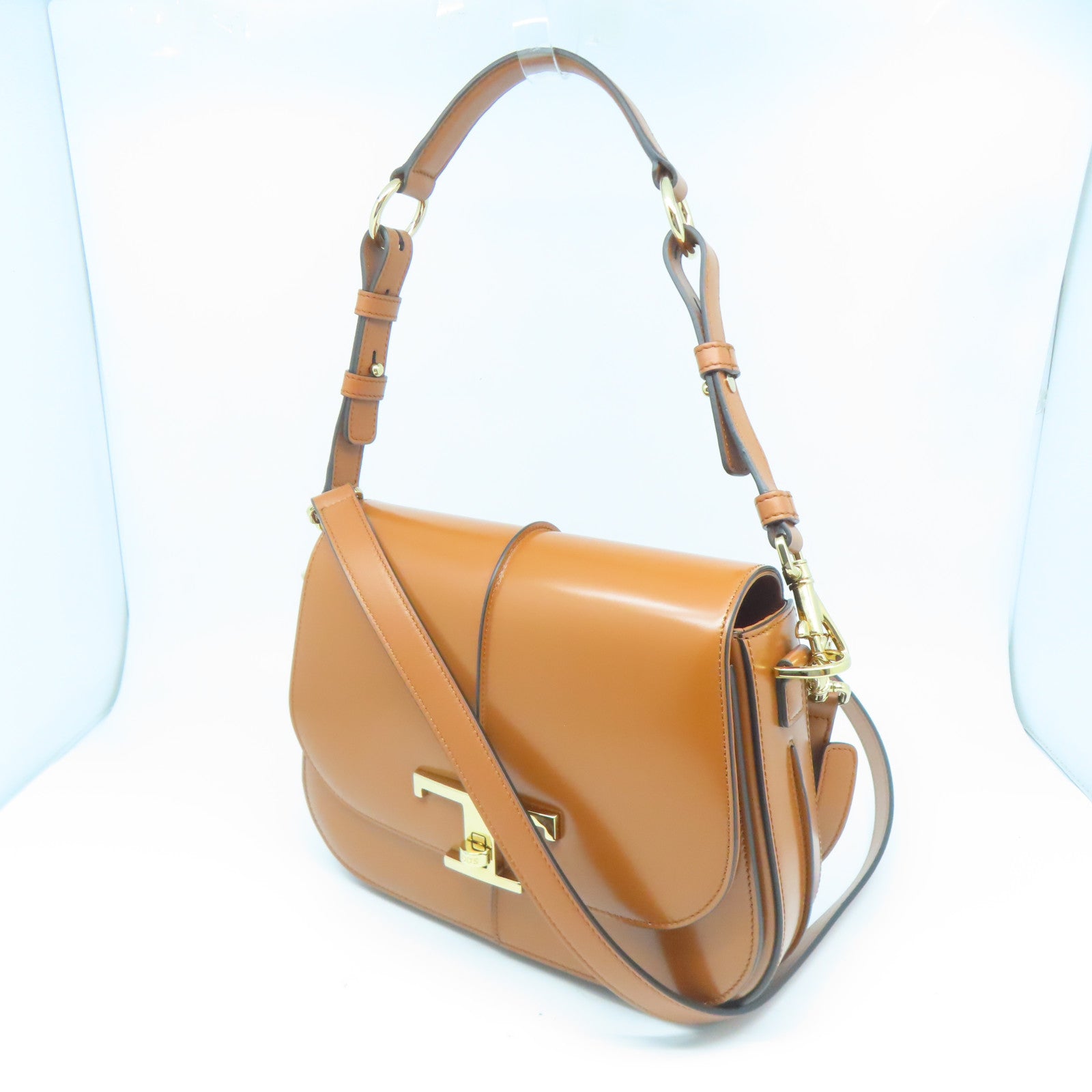 TOD’S 牛皮皮革Shoulder Bag金扣手挽肩背兩用袋棕色