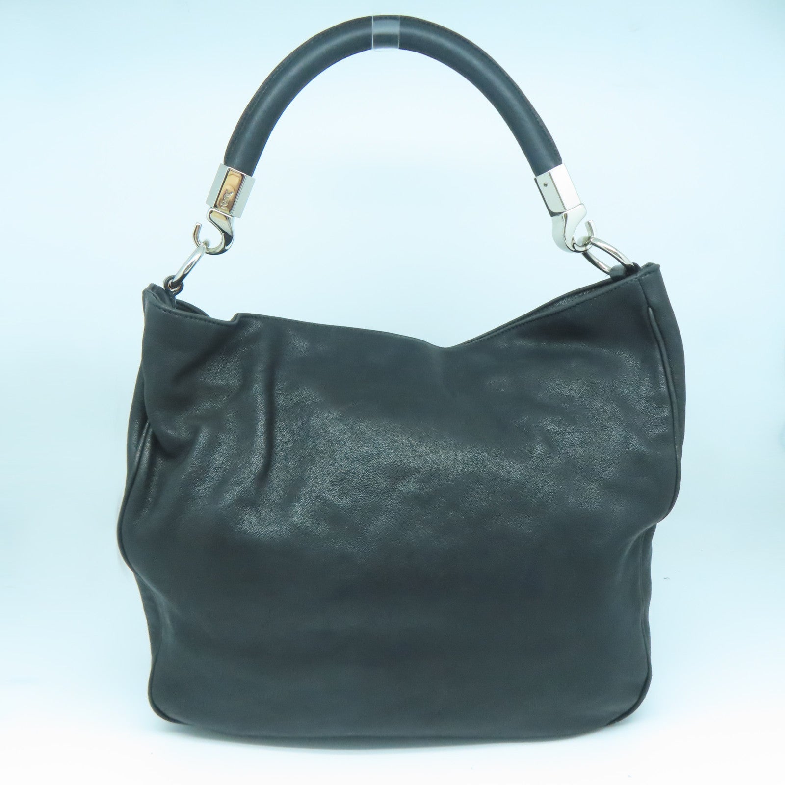 YVES SAINT LAURENT 牛皮皮革Shoulder Bag银扣肩背袋黑色
