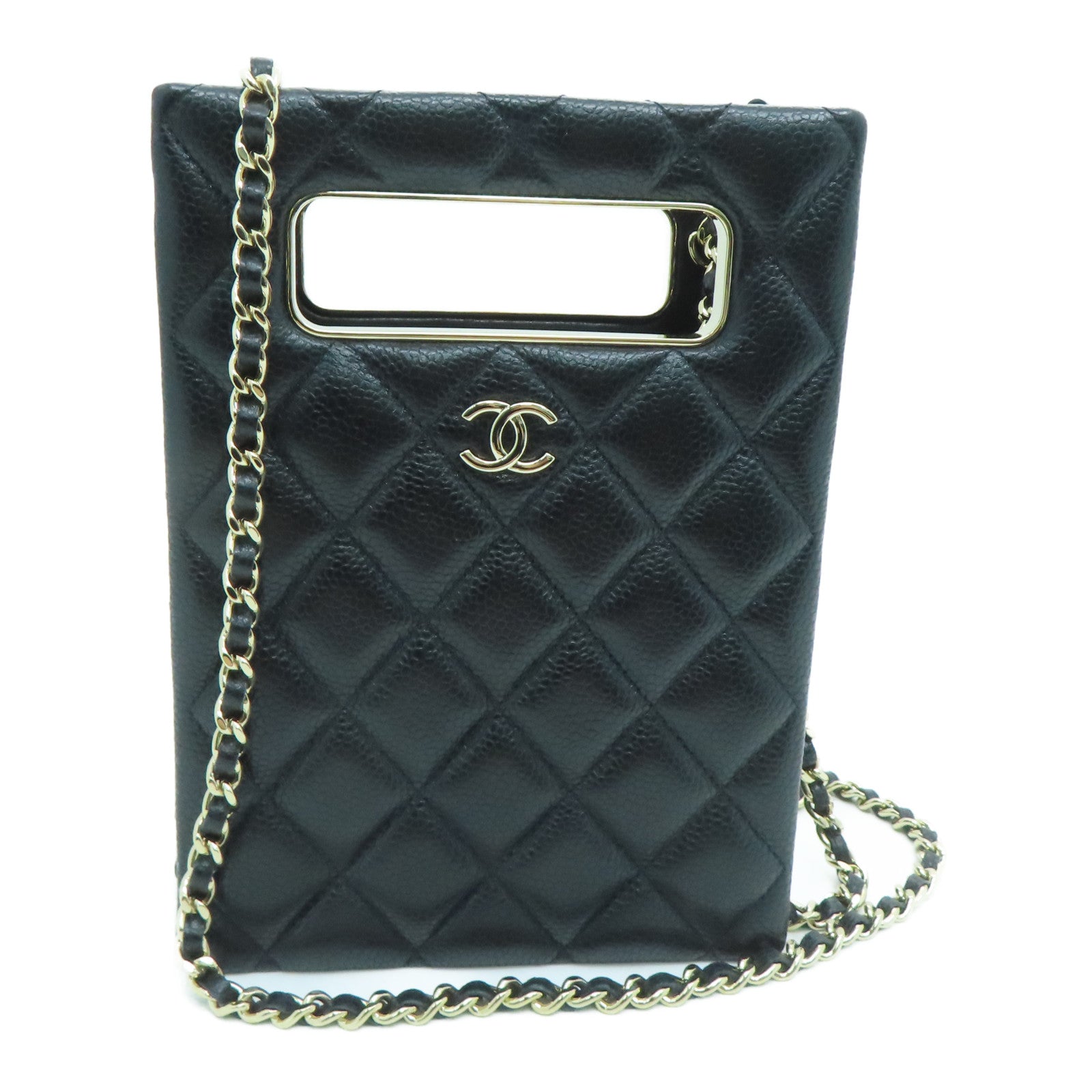 CHANEL Rhombus Caviar Leather Chain Shoulder Bag Chain Gold Buckle Shoulder Bag Black