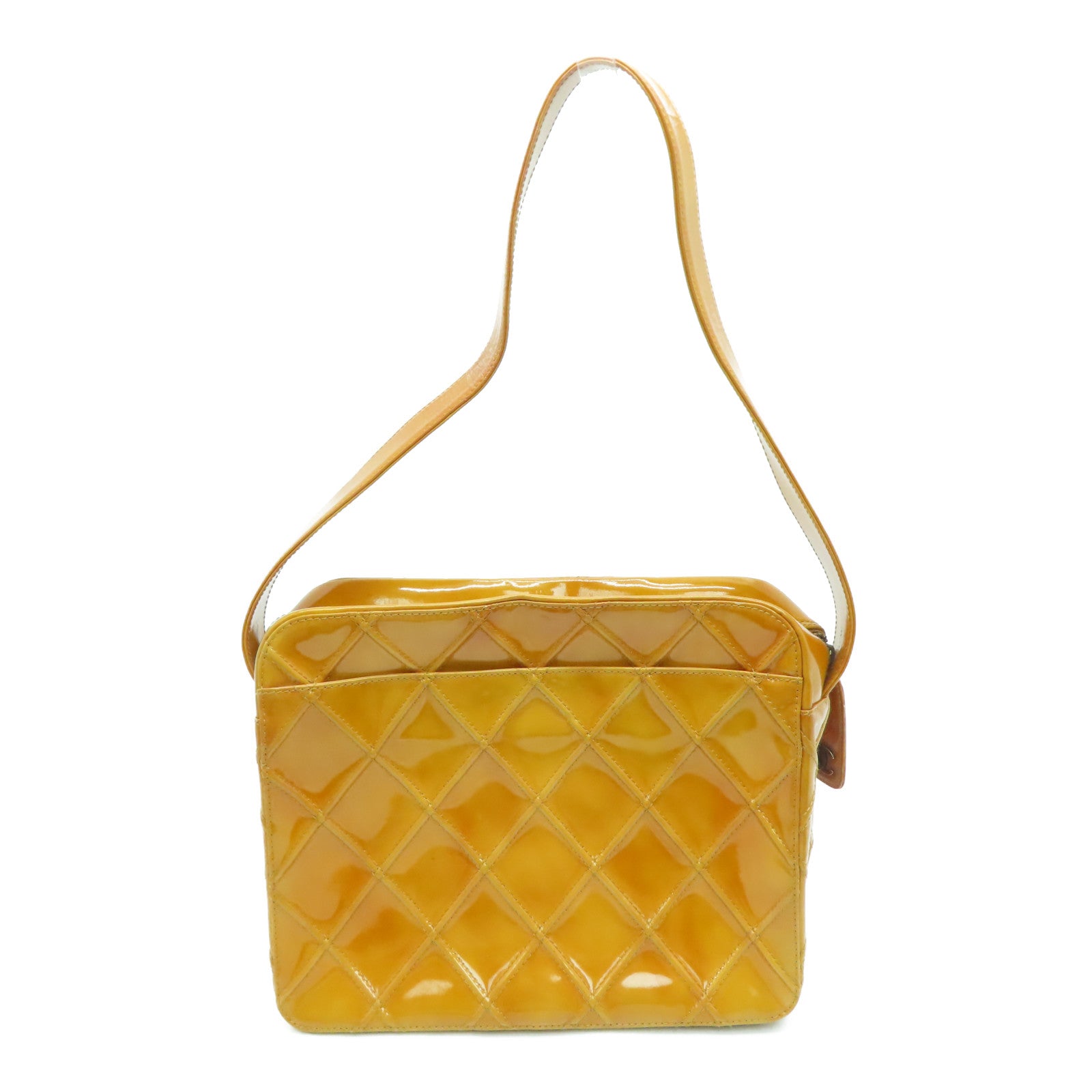 CHANEL 【激减优惠】菱格漆皮皮革Vintage Handbag手提袋黄色