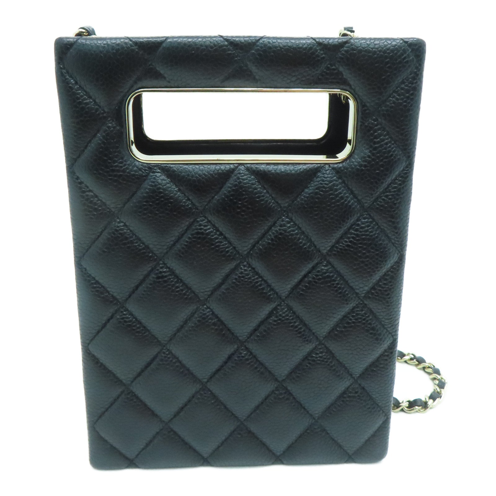 CHANEL Rhombus Caviar Leather Chain Shoulder Bag Chain Gold Buckle Shoulder Bag Black