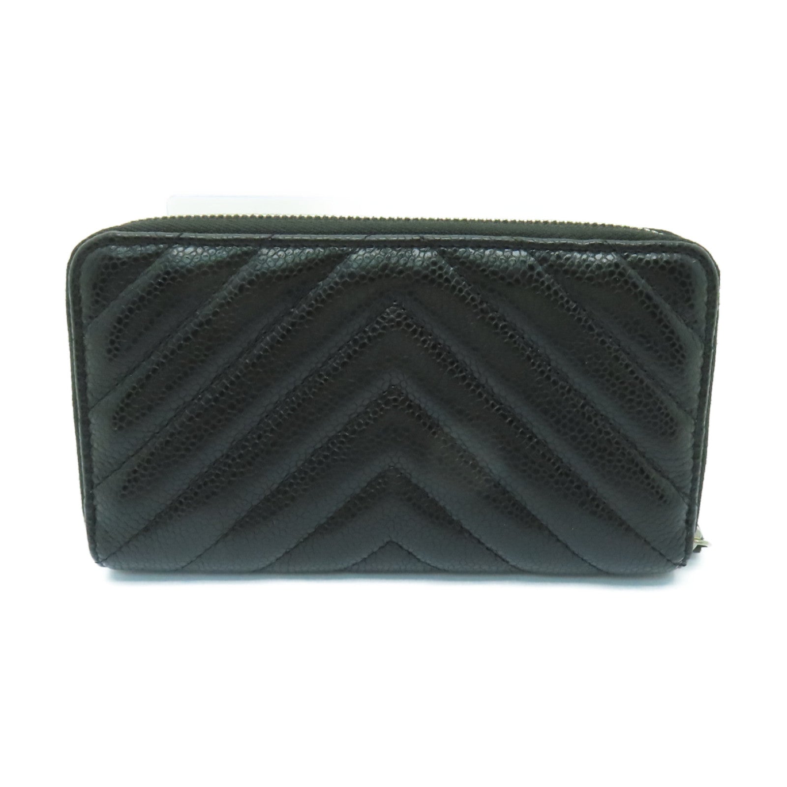 CHANEL 斜紋Caviar皮革Wallet銀扣長錢包黑色