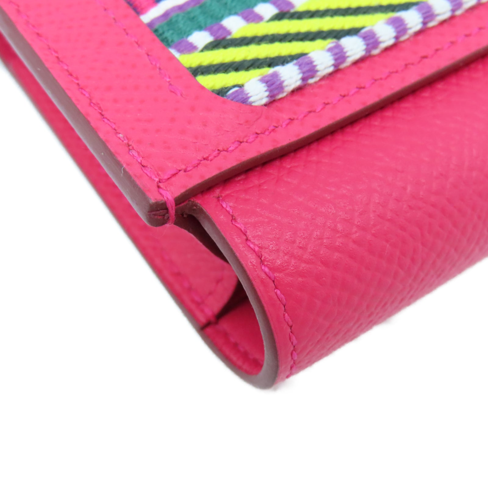HERMES Epsom Leather Passant Long Wallet Silver Buckle Long Wallet Extreme Pink