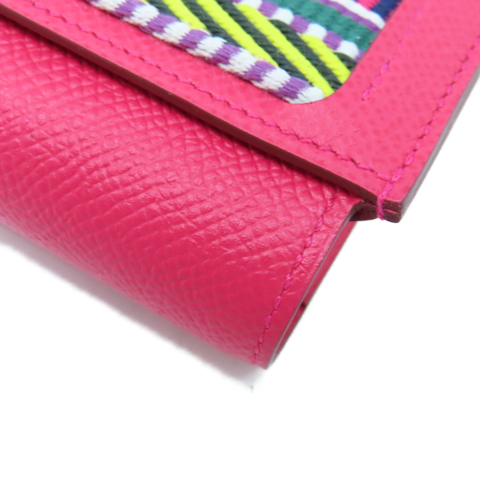 HERMES Epsom Leather Passant Long Wallet Silver Buckle Long Wallet Extreme Pink