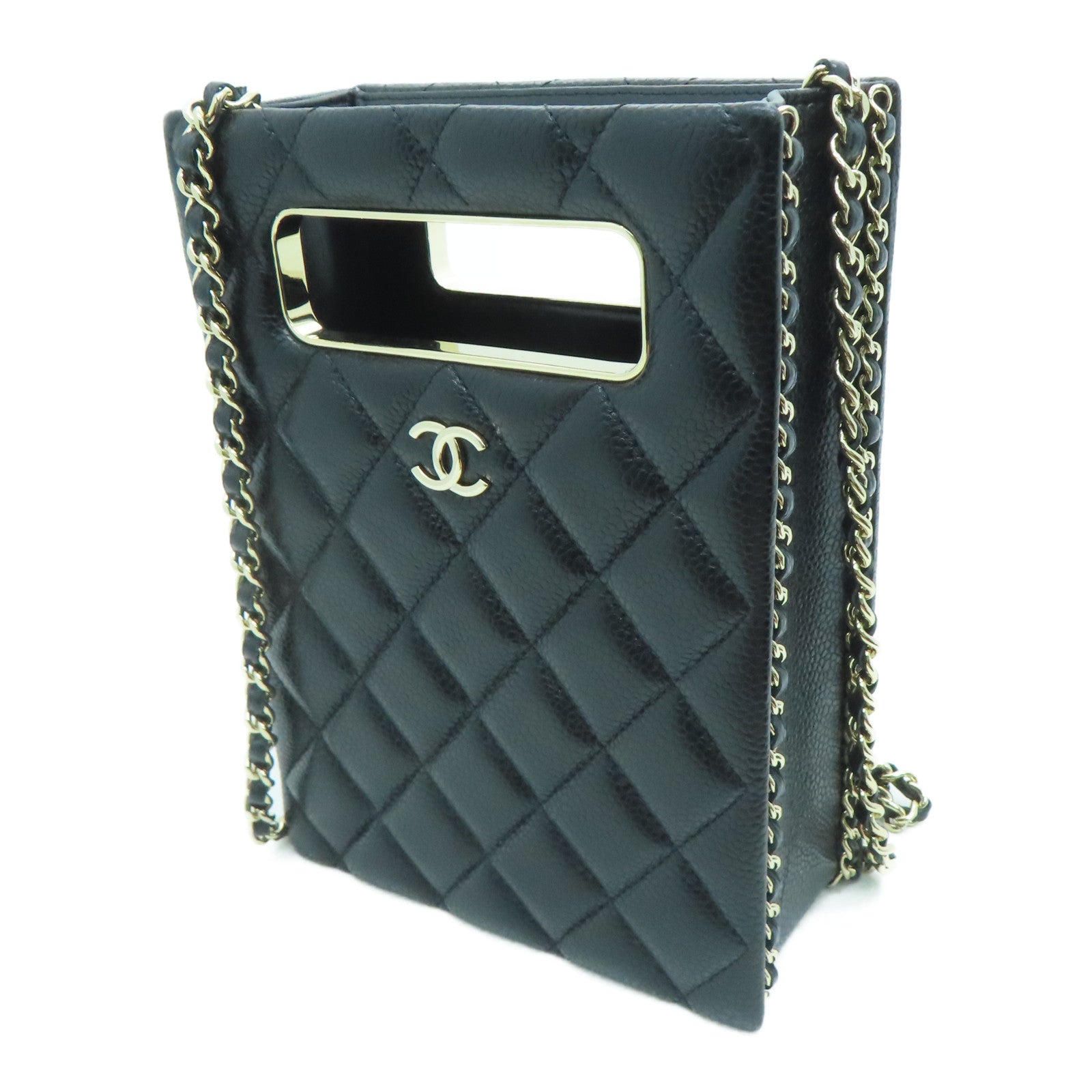 CHANEL Rhombus Caviar Leather Chain Shoulder Bag Chain Gold Buckle Shoulder Bag Black