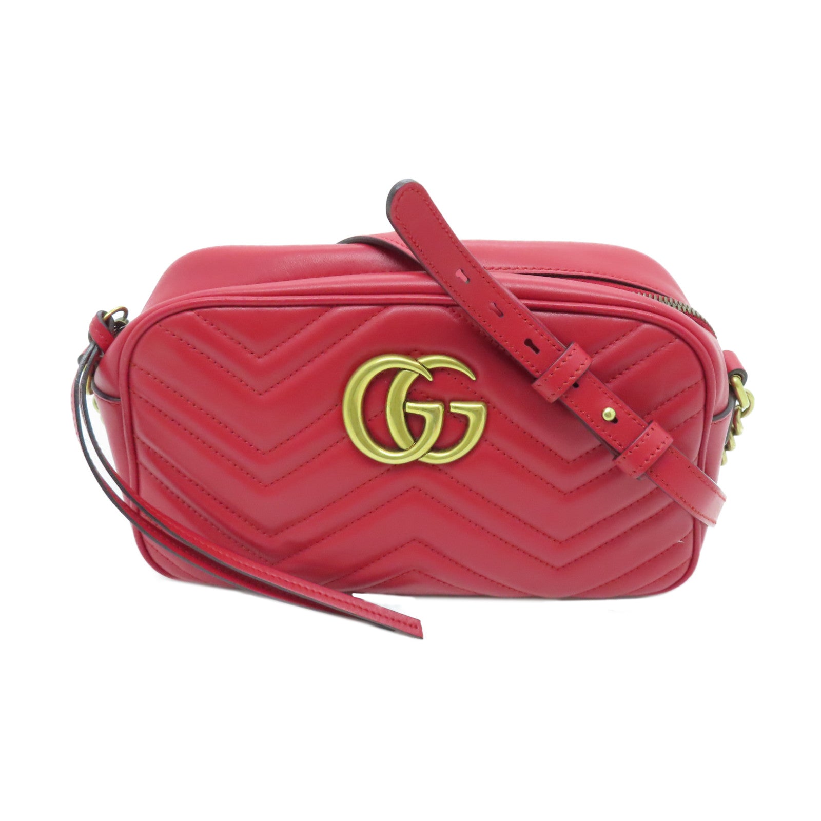 GUCCI cowhide leather GG Mormont gold buckle chain shoulder bag red