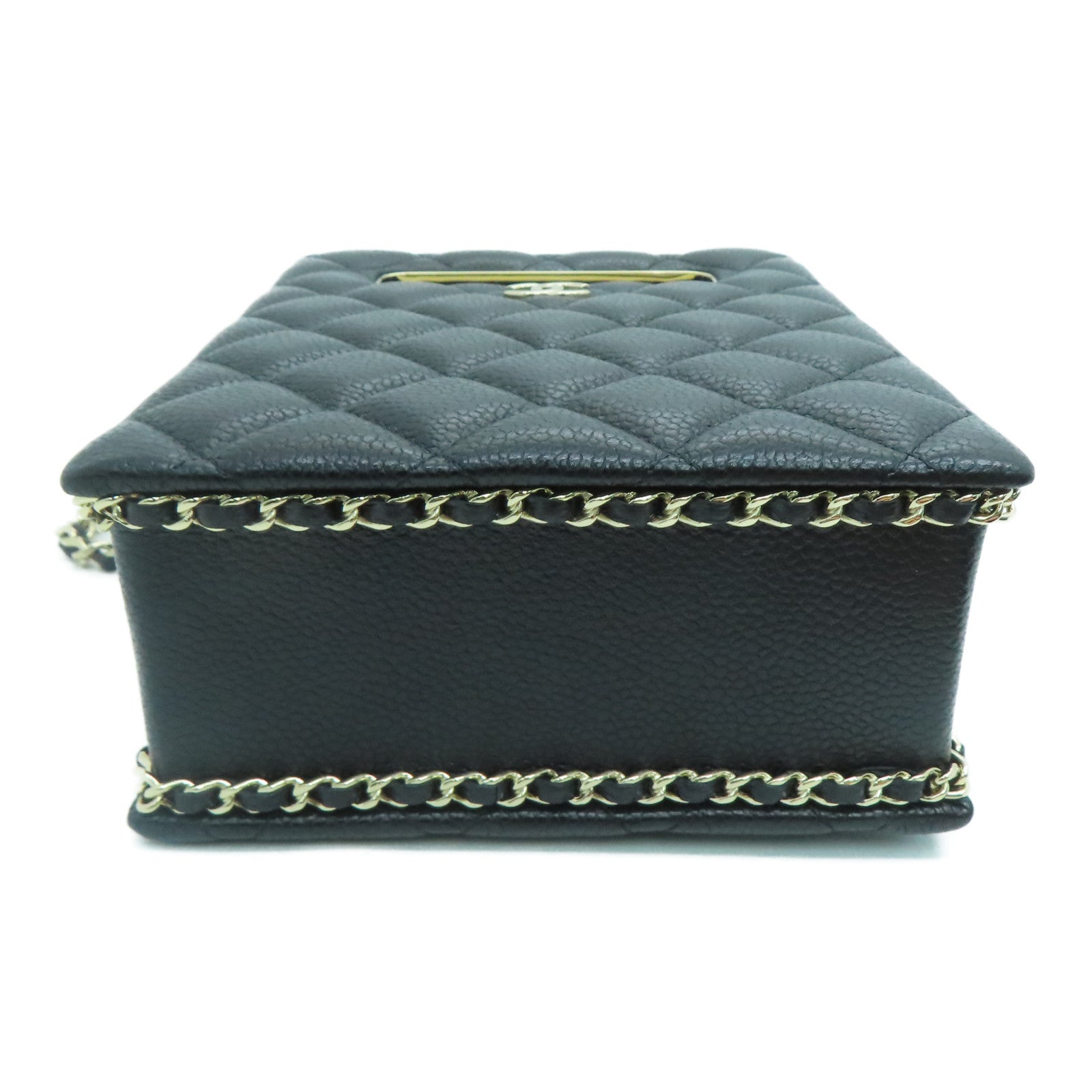 CHANEL Rhombus Caviar Leather Chain Shoulder Bag Chain Gold Buckle Shoulder Bag Black