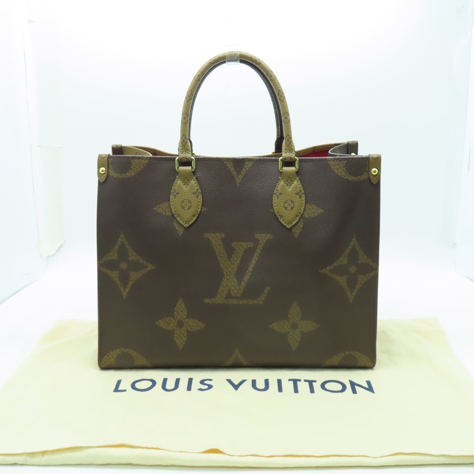 LOUIS VUITTON Monogram Giant OnTheGo MM金扣手挽肩背兩用袋啡色