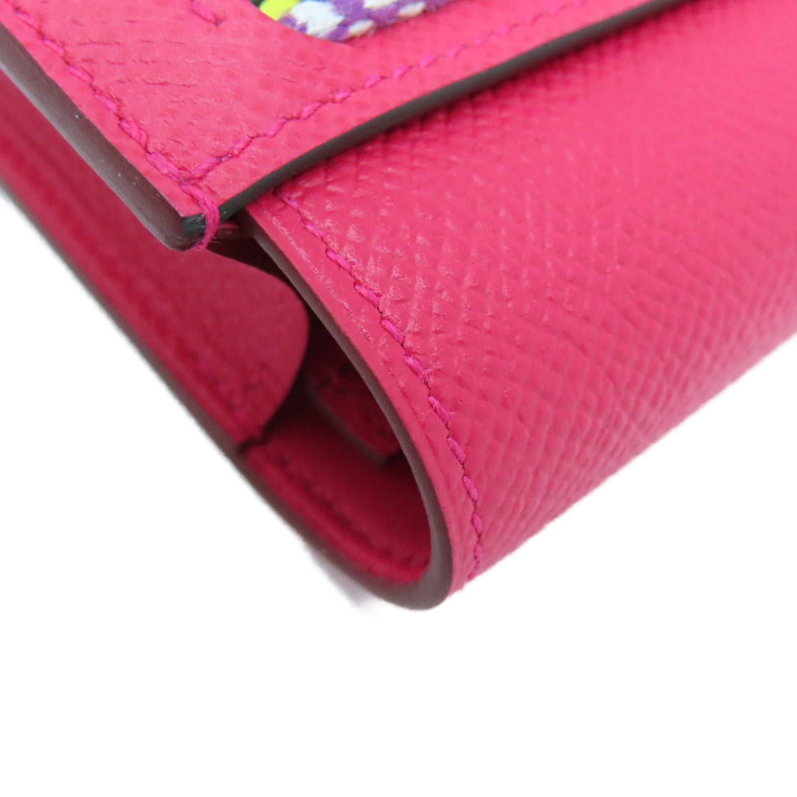 HERMES Epsom Leather Passant Long Wallet Silver Buckle Long Wallet Extreme Pink