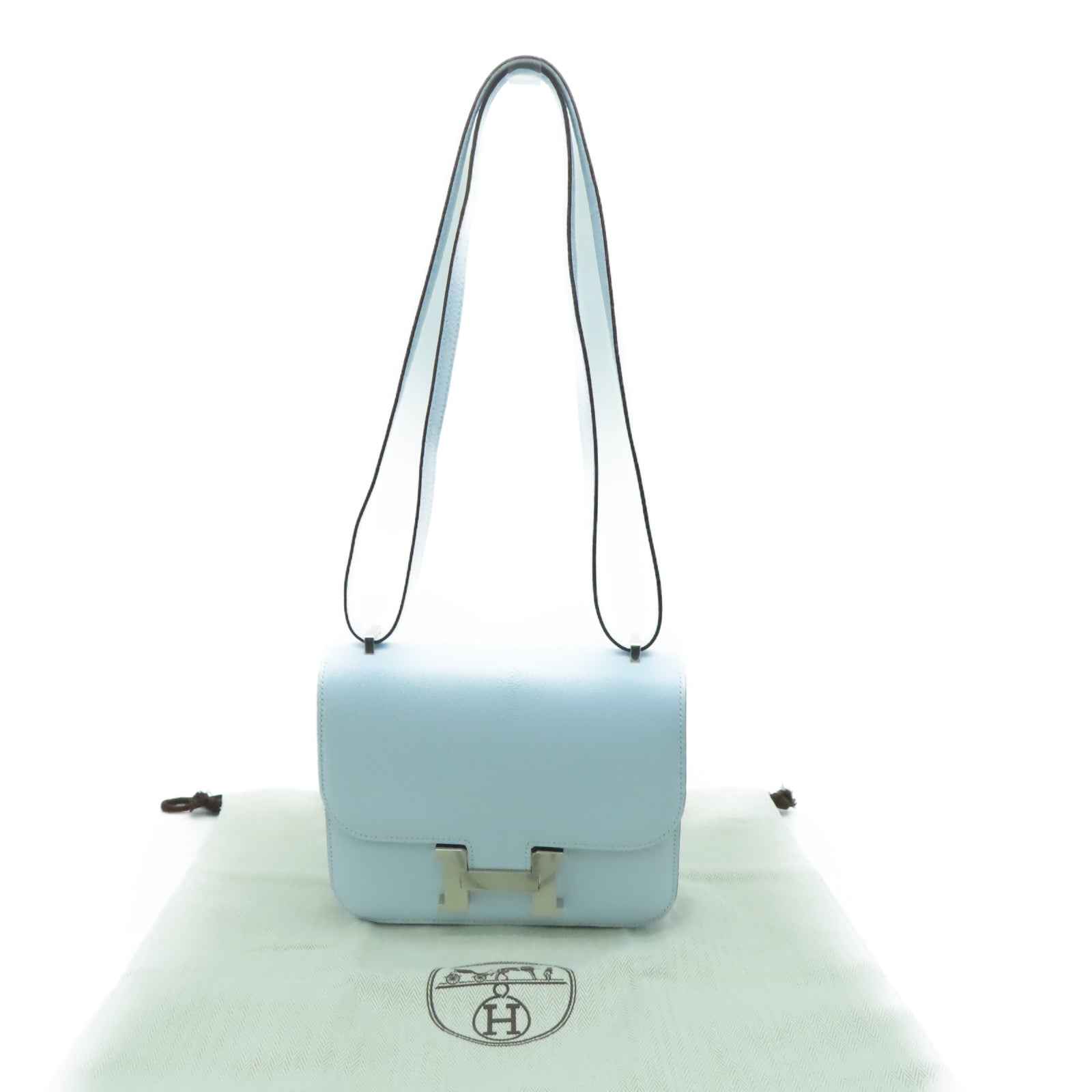 HERMES 【激減優惠】Chevre皮革Constance Mini銀扣肩背袋霧霾藍/Bleu Brume/T0