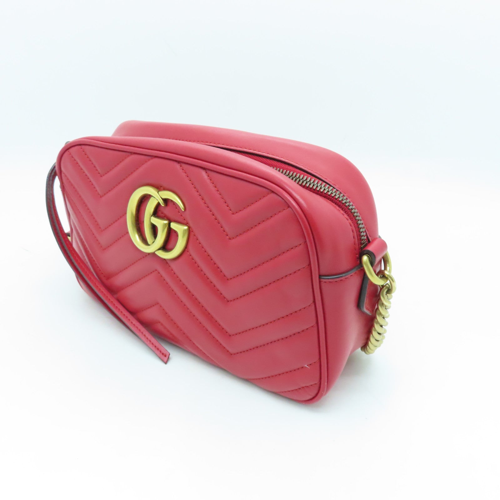 GUCCI cowhide leather GG Mormont gold buckle chain shoulder bag red