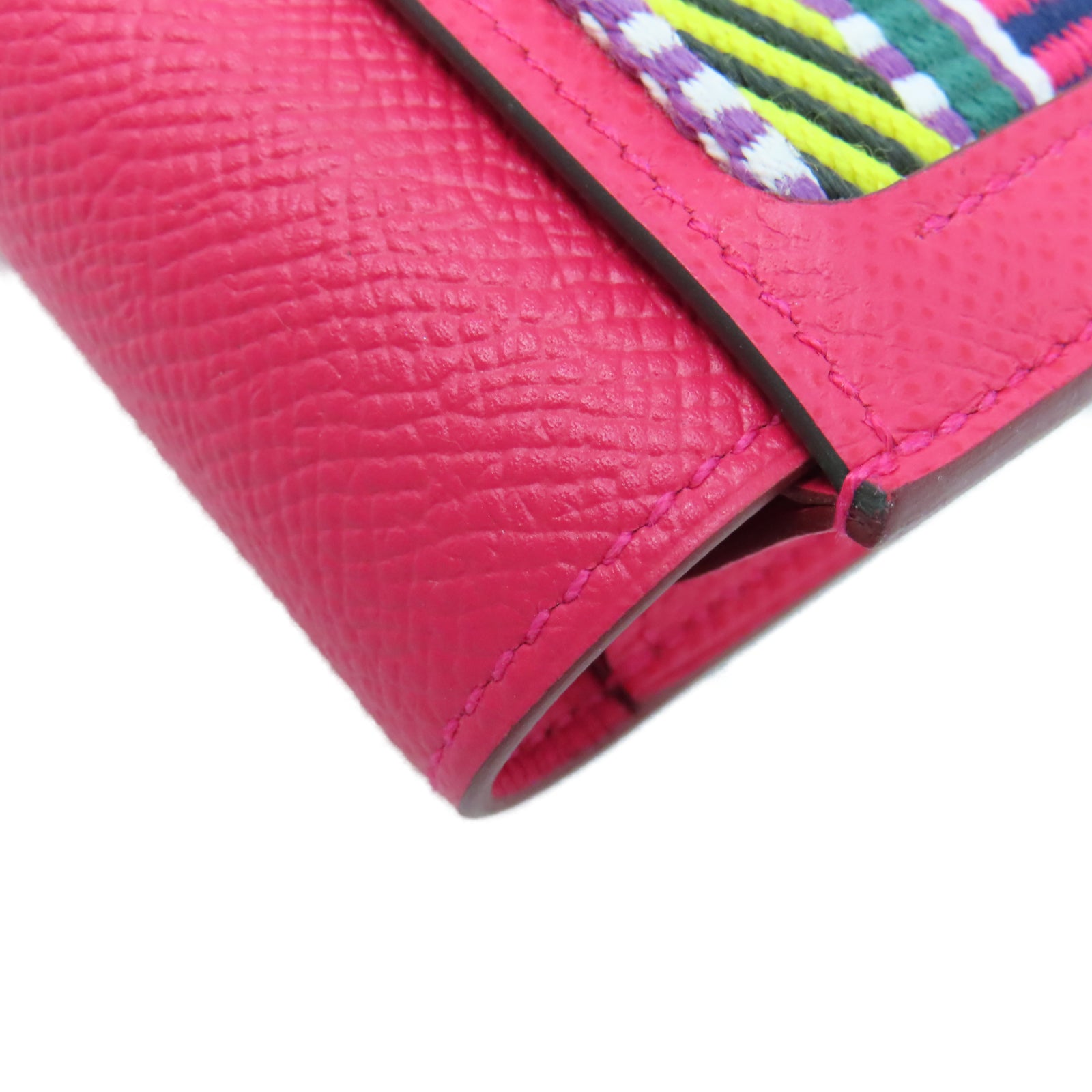 HERMES Epsom Leather Passant Long Wallet Silver Buckle Long Wallet Extreme Pink