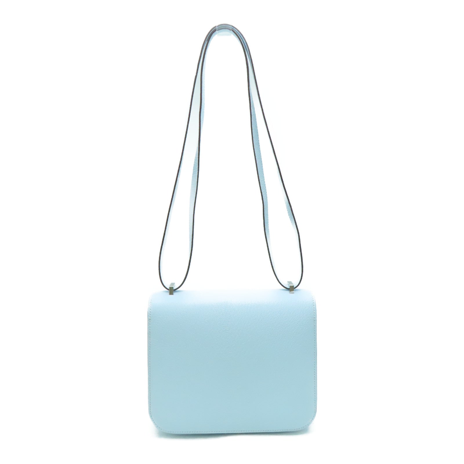 HERMES 【激減優惠】Chevre皮革Constance Mini銀扣肩背袋霧霾藍/Bleu Brume/T0