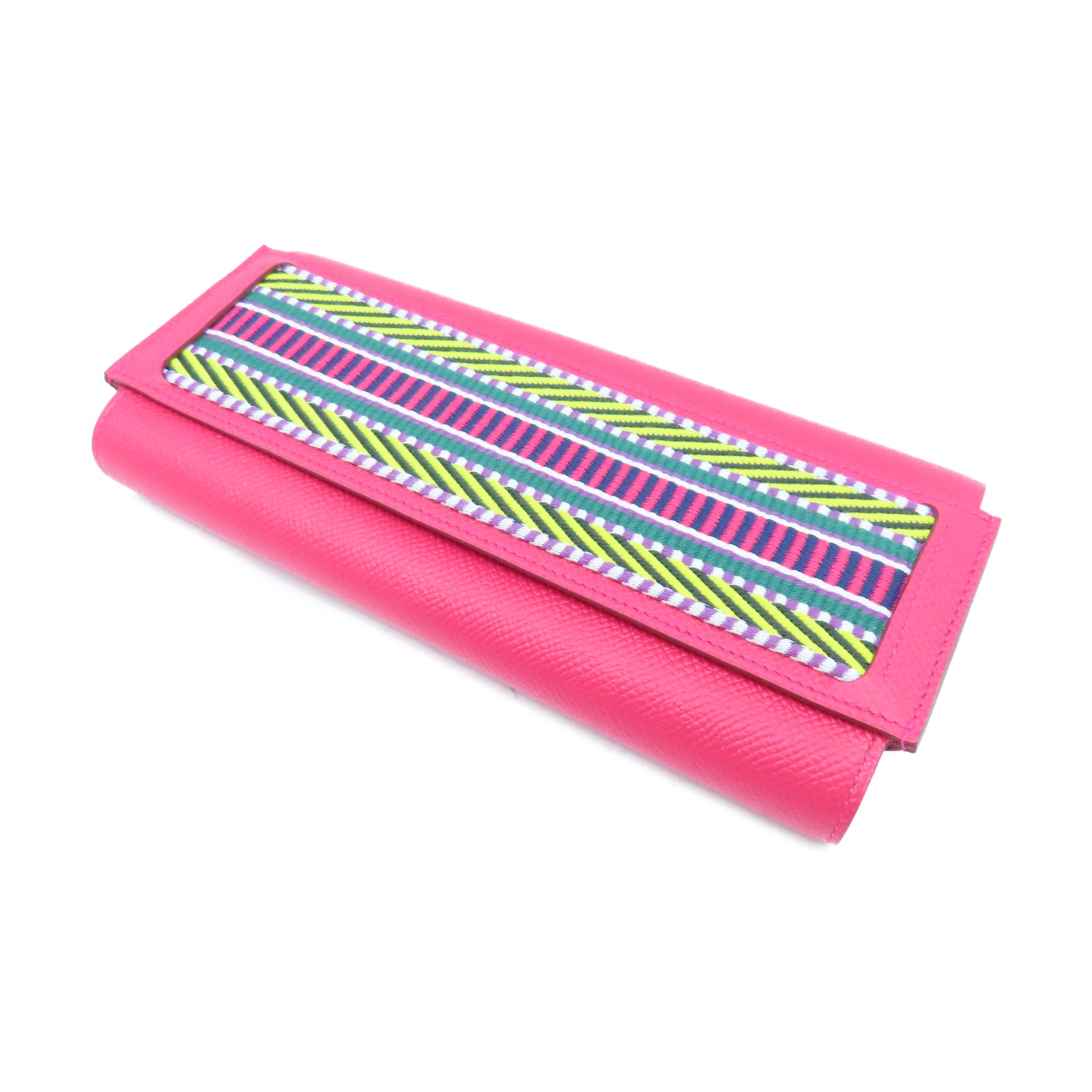 HERMES Epsom Leather Passant Long Wallet Silver Buckle Long Wallet Extreme Pink