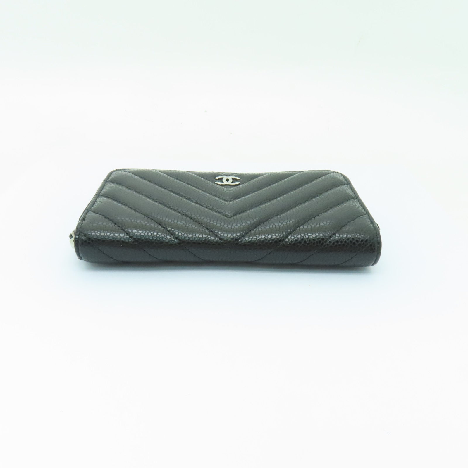 CHANEL 斜紋Caviar皮革Wallet銀扣長錢包黑色