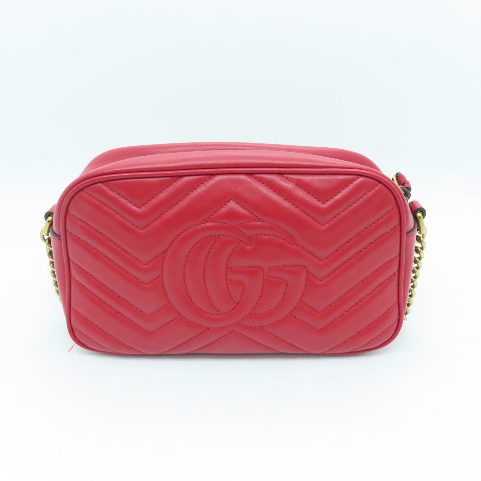 GUCCI cowhide leather GG Mormont gold buckle chain shoulder bag red