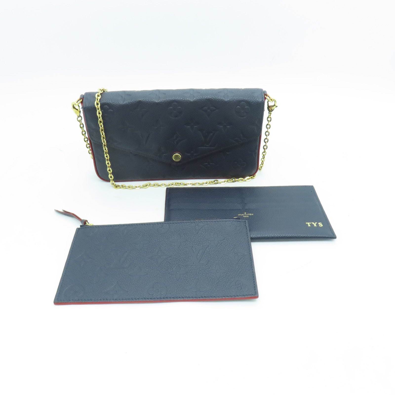 LOUIS VUITTON Monogram Empreinte Pochette Felicie金扣鏈帶肩背袋深藍色