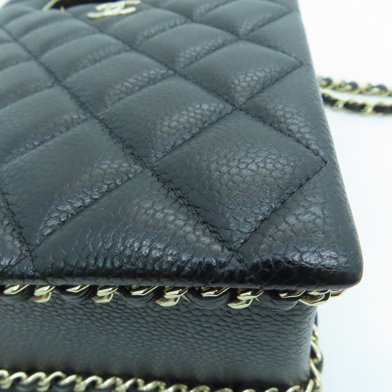 CHANEL Rhombus Caviar Leather Chain Shoulder Bag Chain Gold Buckle Shoulder Bag Black