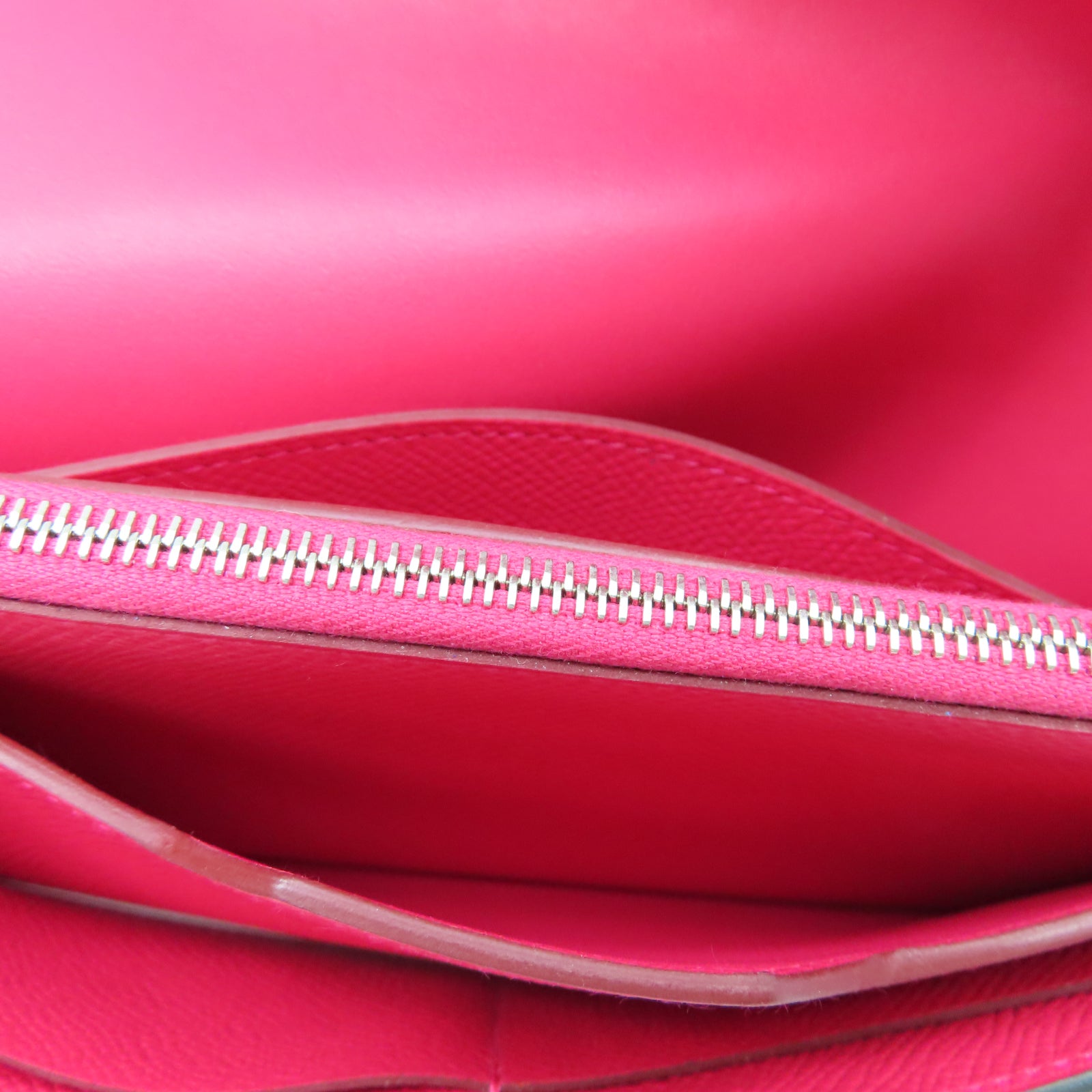 HERMES Epsom Leather Passant Long Wallet Silver Buckle Long Wallet Extreme Pink