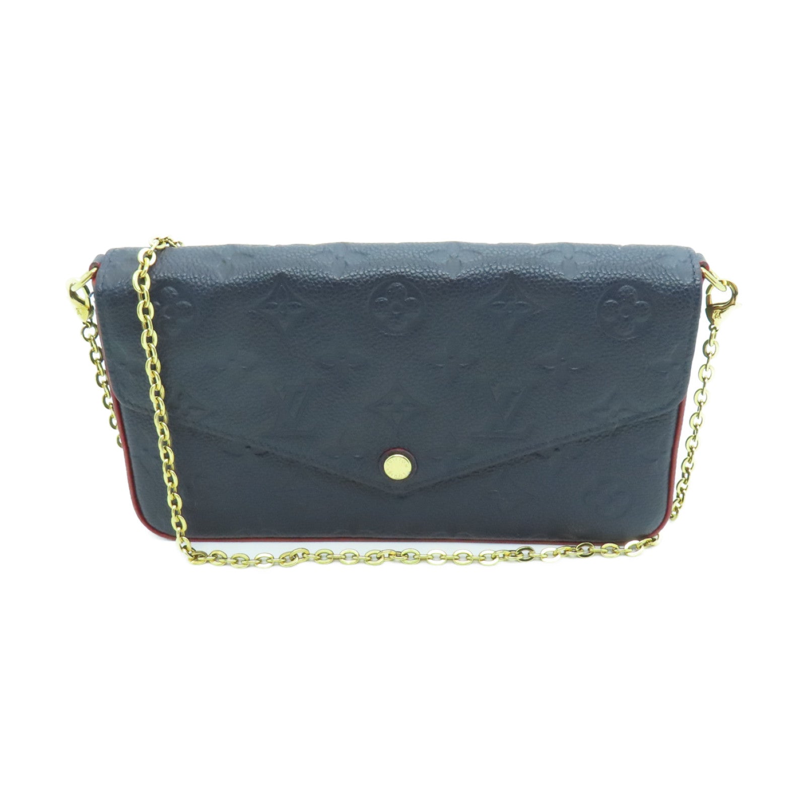 LOUIS VUITTON Monogram Empreinte Pochette Felicie金扣鏈帶肩背袋深藍色
