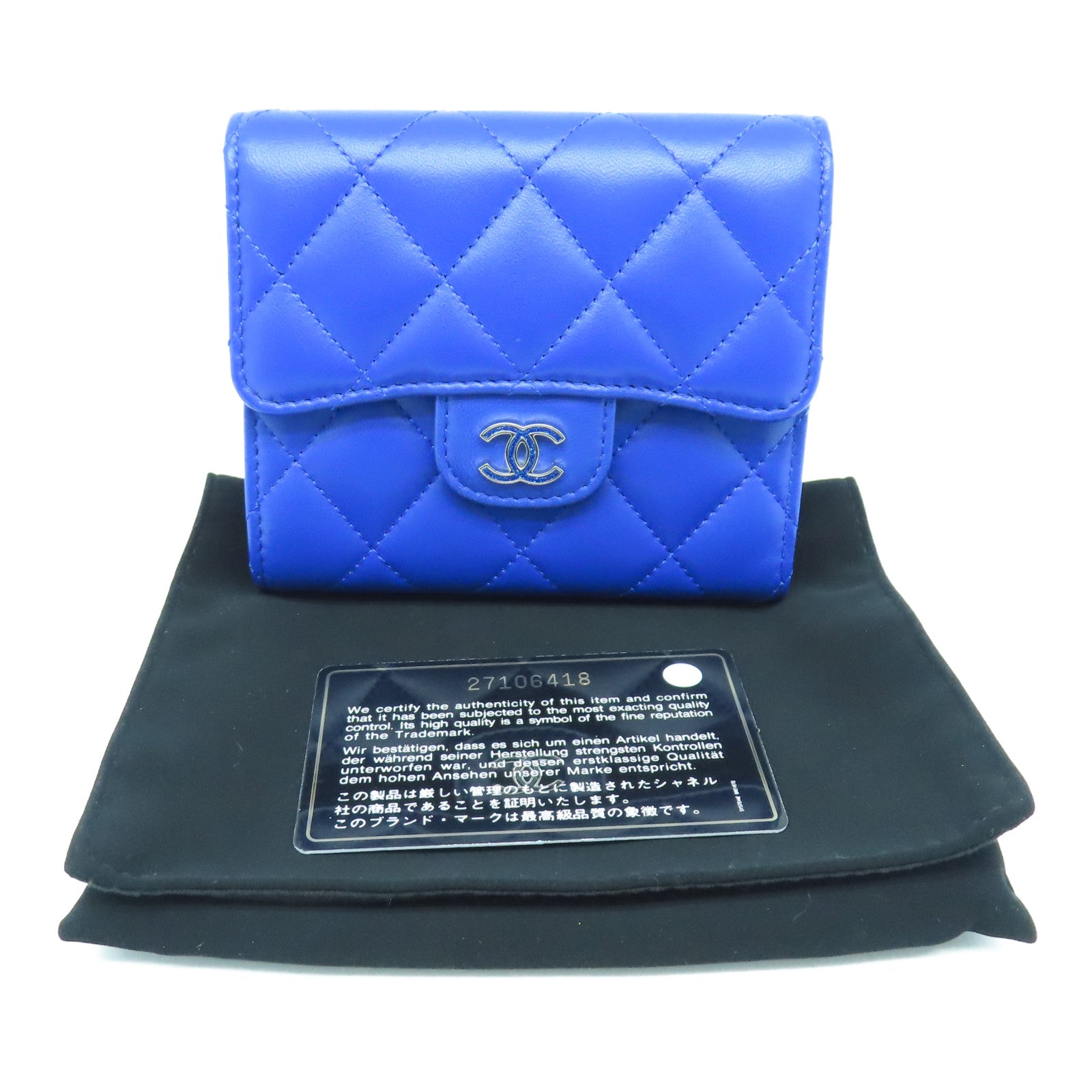 CHANEL rhombic cowhide leather Wallet silver buckle wallet blue