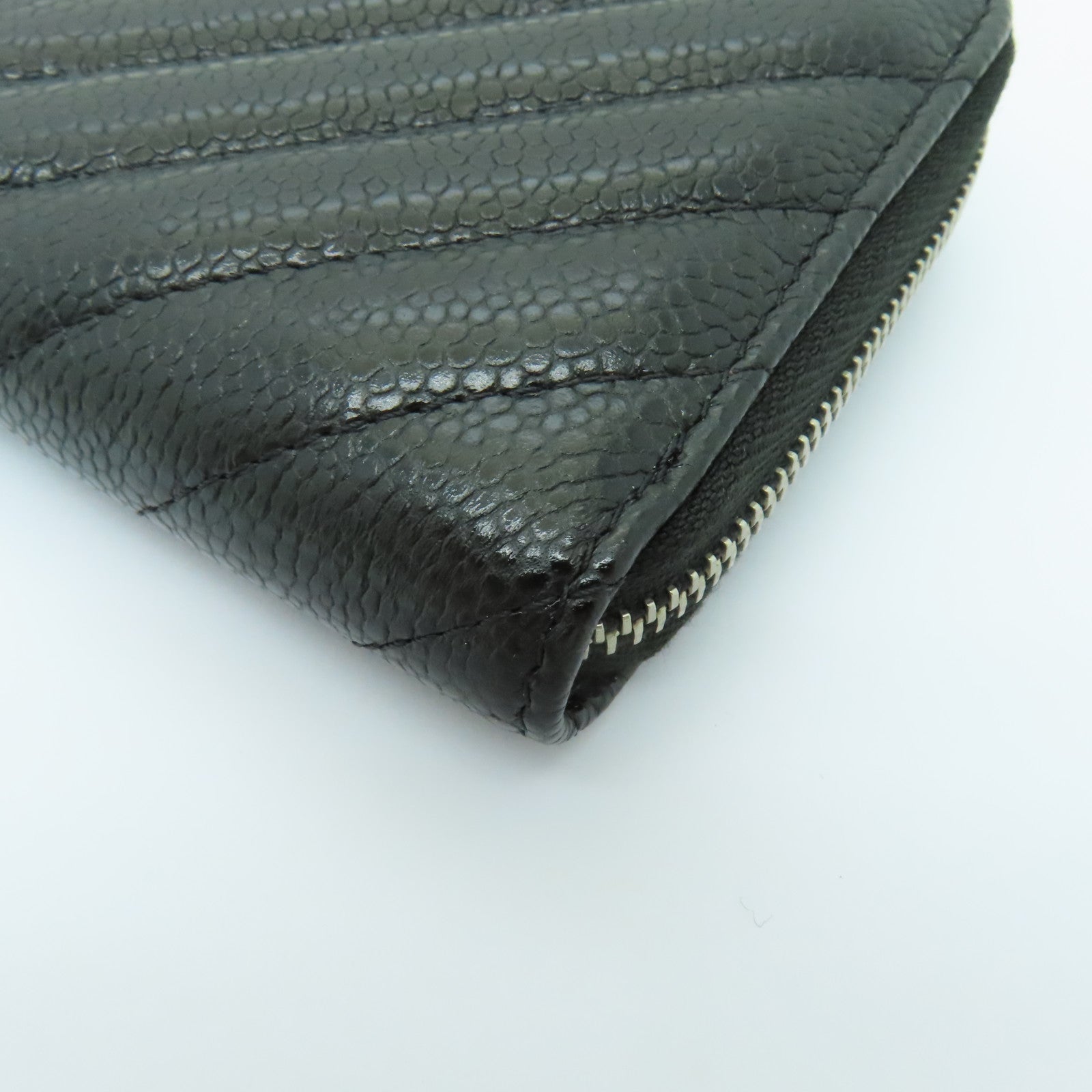 CHANEL 斜紋Caviar皮革Wallet銀扣長錢包黑色