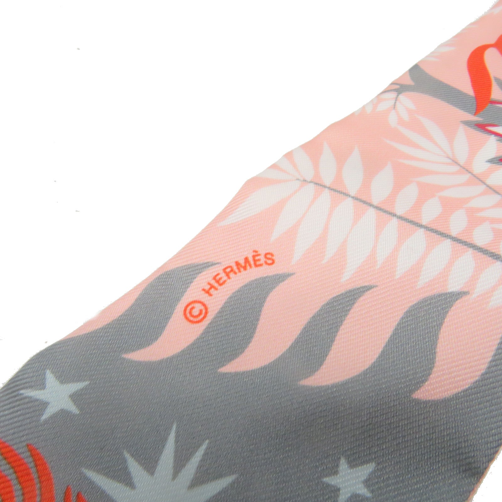 HERMES 丝质Twilly Scarf丝巾灰色/粉红色/彩色