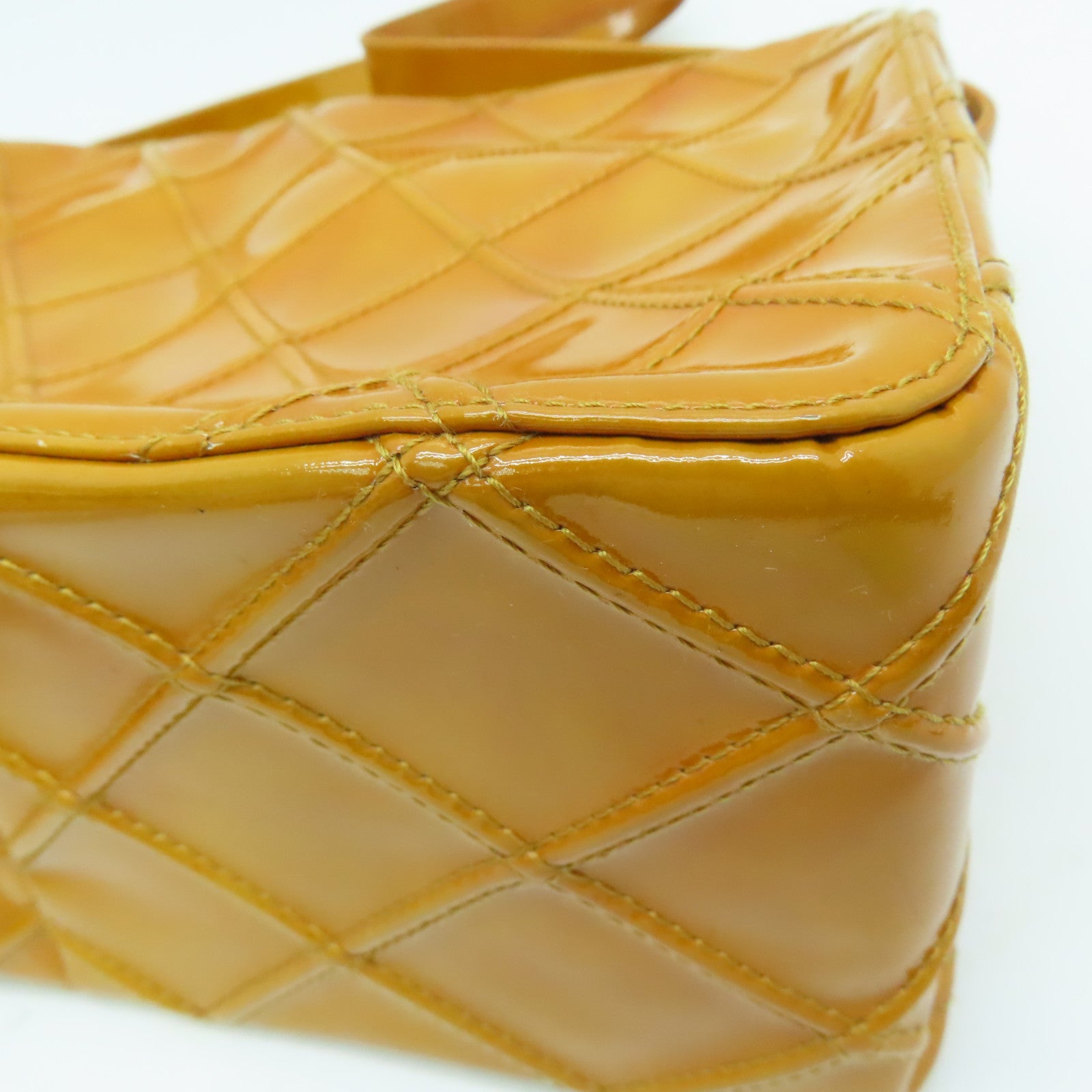 CHANEL 【激减优惠】菱格漆皮皮革Vintage Handbag手提袋黄色
