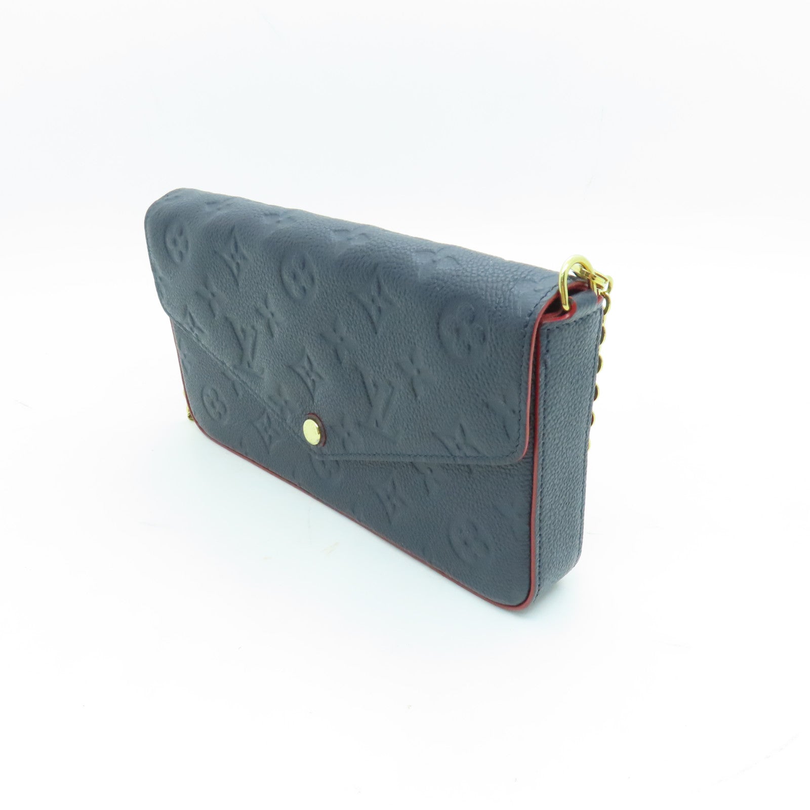 LOUIS VUITTON Monogram Empreinte Pochette Felicie金扣鏈帶肩背袋深藍色