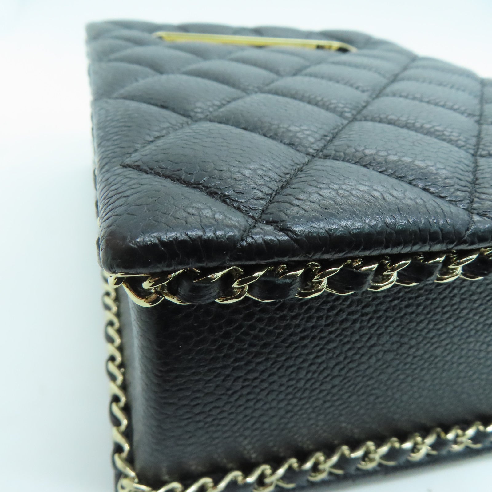 CHANEL Rhombus Caviar Leather Chain Shoulder Bag Chain Gold Buckle Shoulder Bag Black