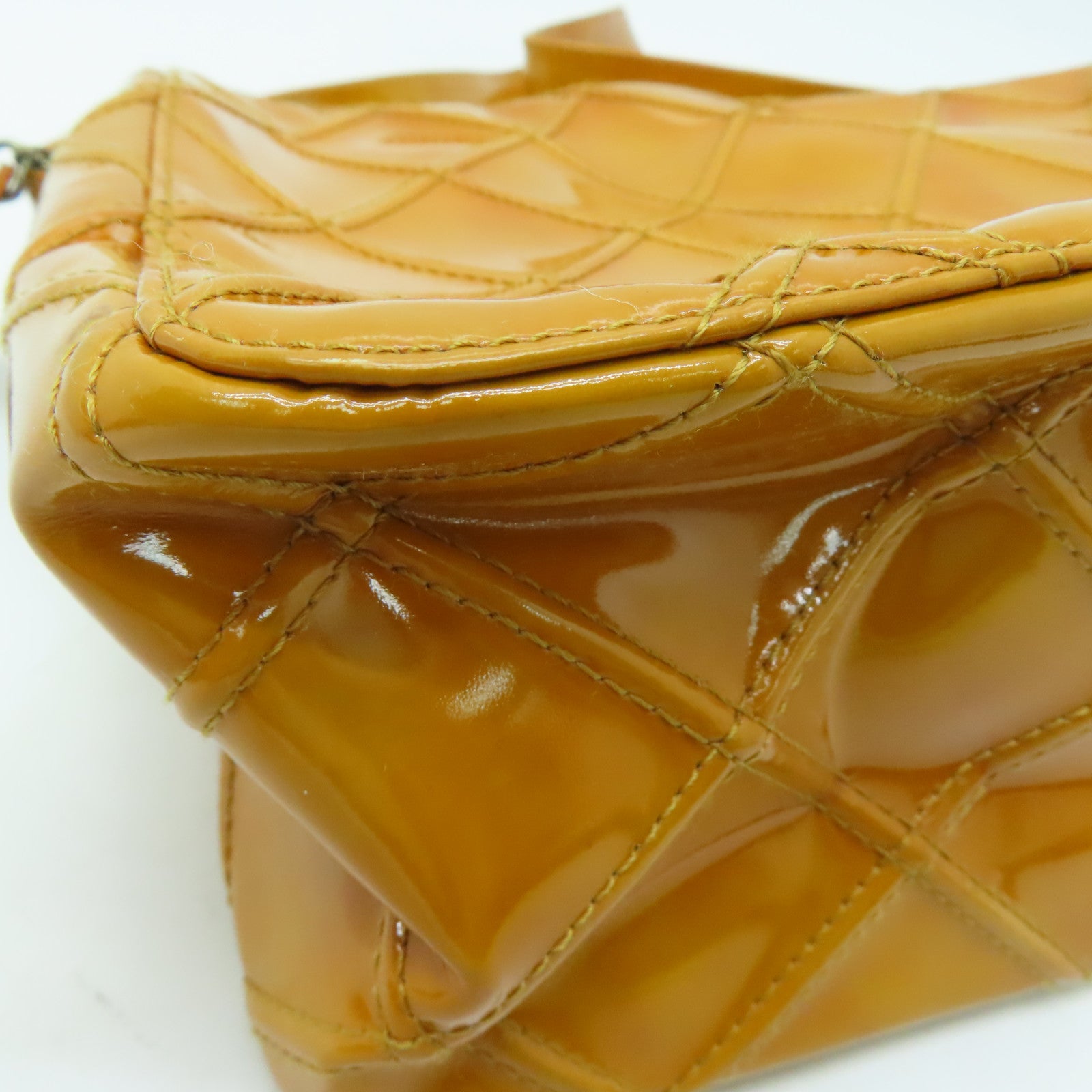 CHANEL 【激减优惠】菱格漆皮皮革Vintage Handbag手提袋黄色
