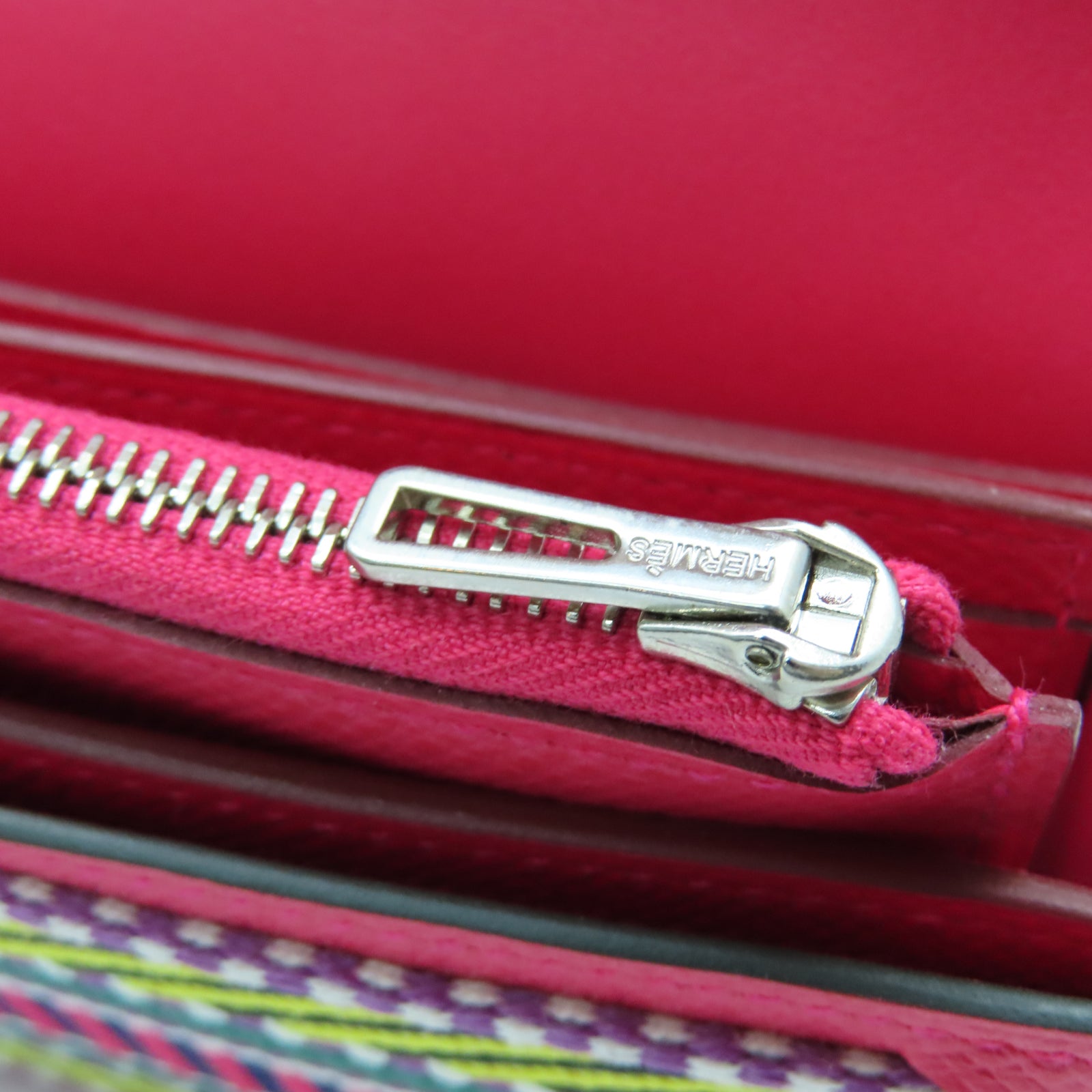 HERMES Epsom Leather Passant Long Wallet Silver Buckle Long Wallet Extreme Pink