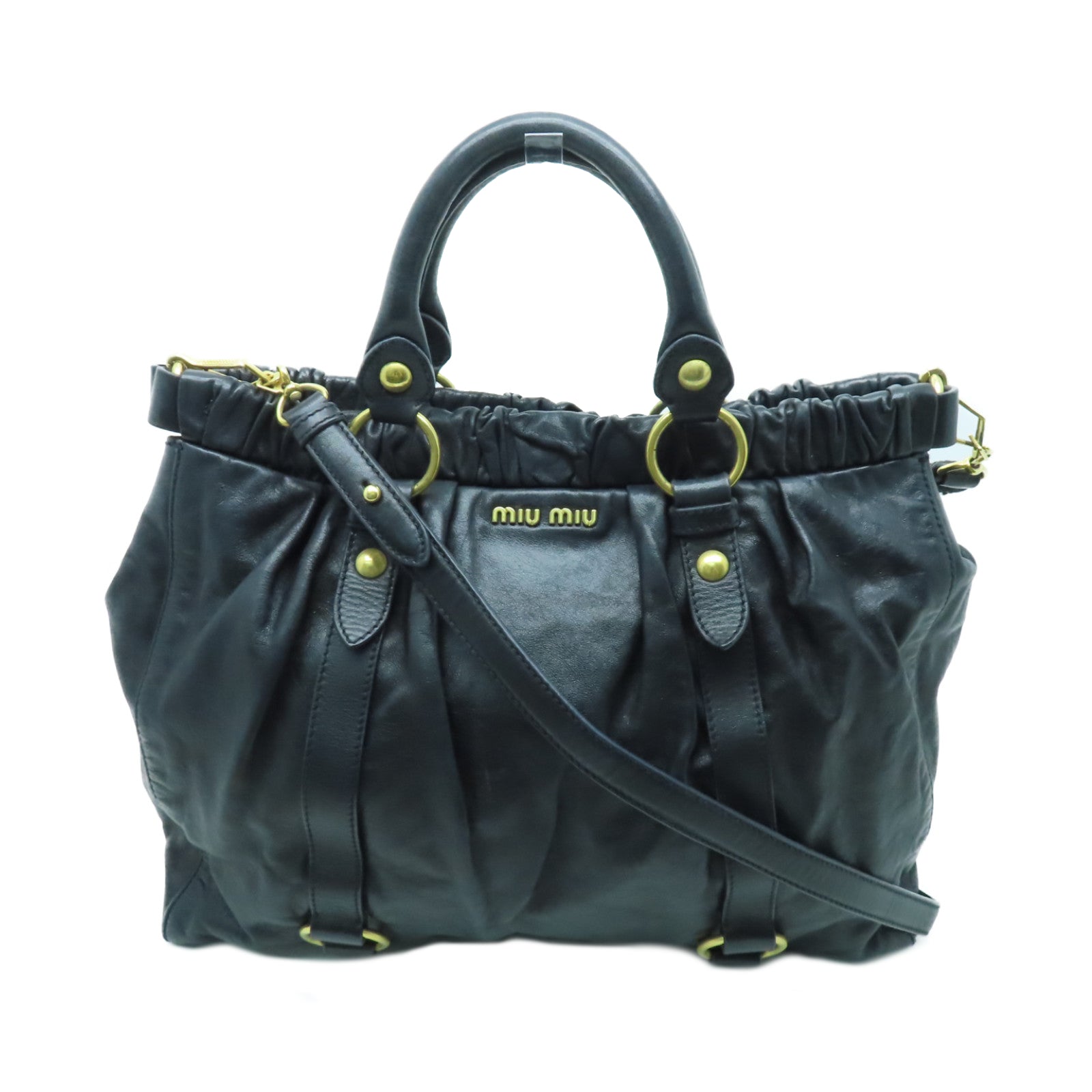 Miu Miu 牛皮皮革2 Way Shoulder金扣手挽肩背兩用袋黑色