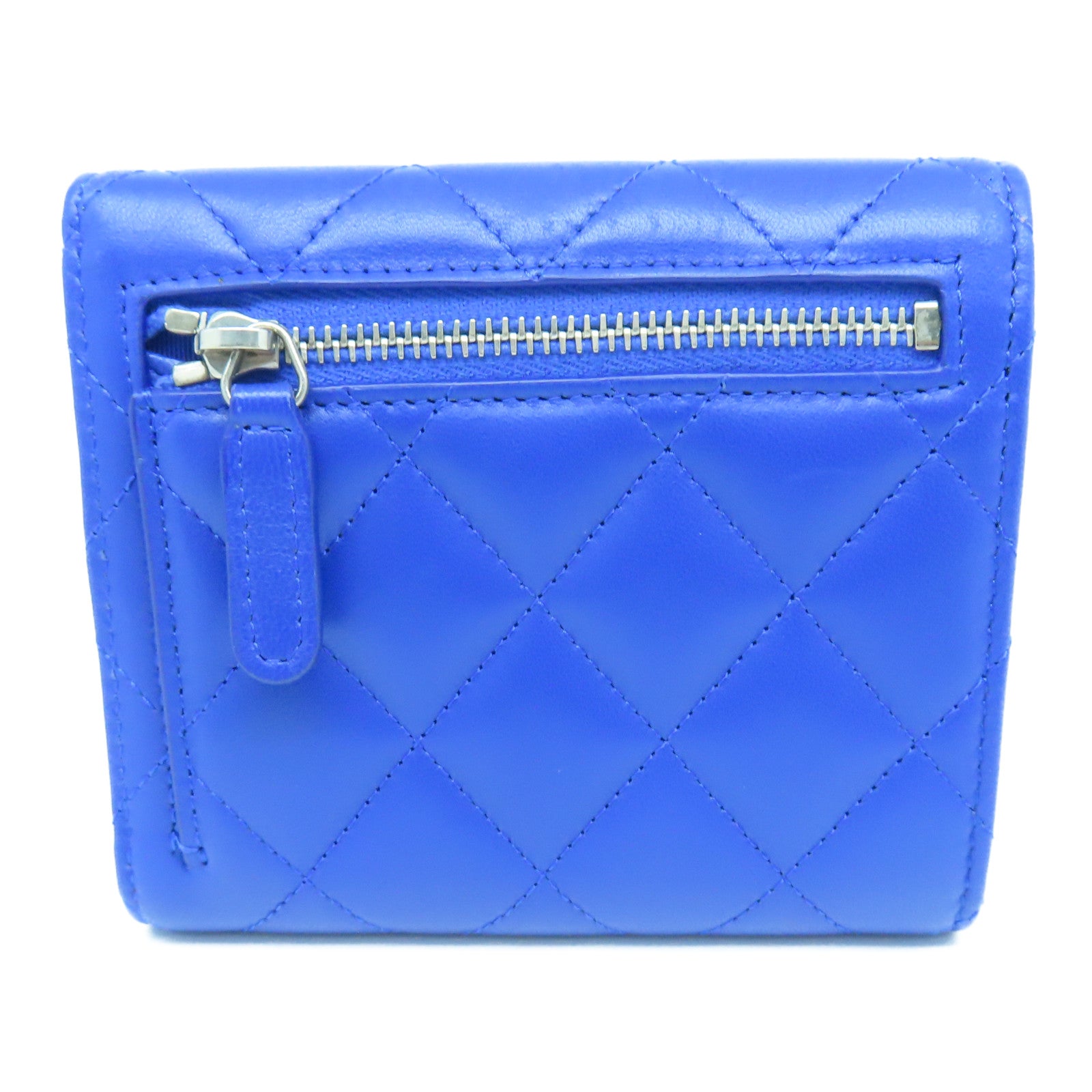 CHANEL rhombic cowhide leather Wallet silver buckle wallet blue