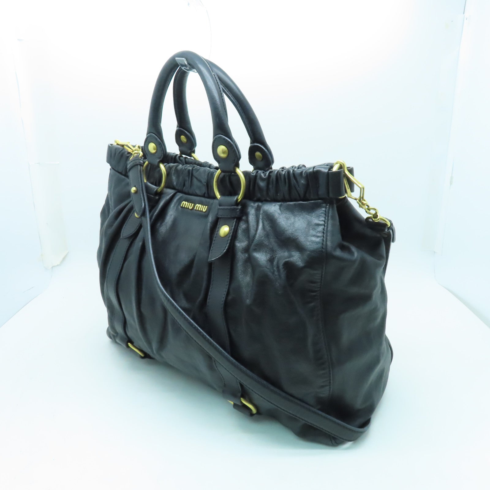Miu Miu 牛皮皮革2 Way Shoulder金扣手挽肩背兩用袋黑色