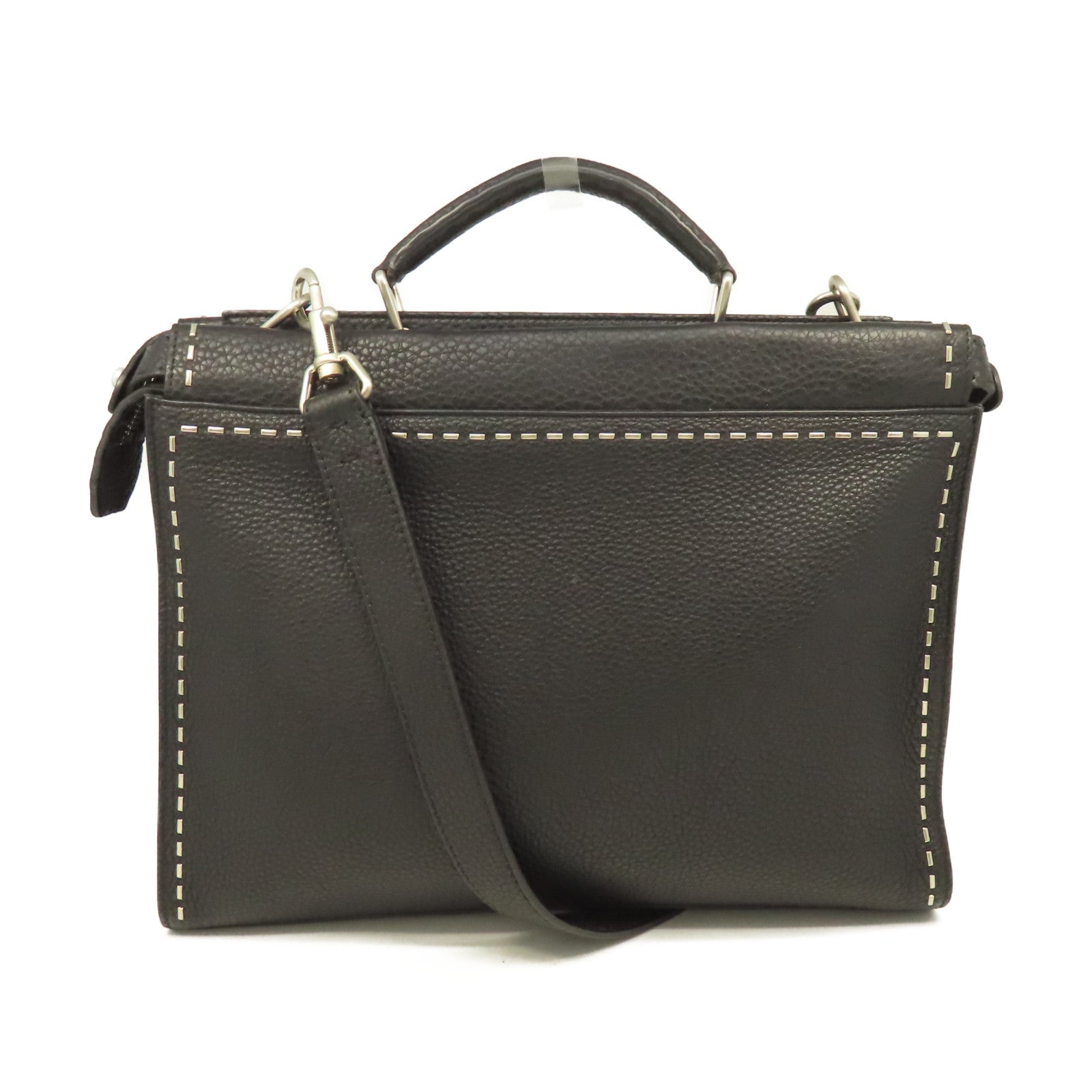 FENDI 牛皮皮革Peekaboo Bag銀扣手挽肩背兩用袋/公事包黑色
