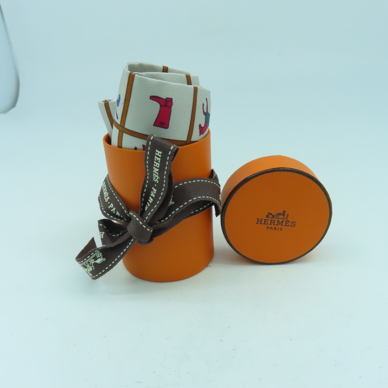 HERMES 絲質Twilly絲巾彩色/米色/啡色